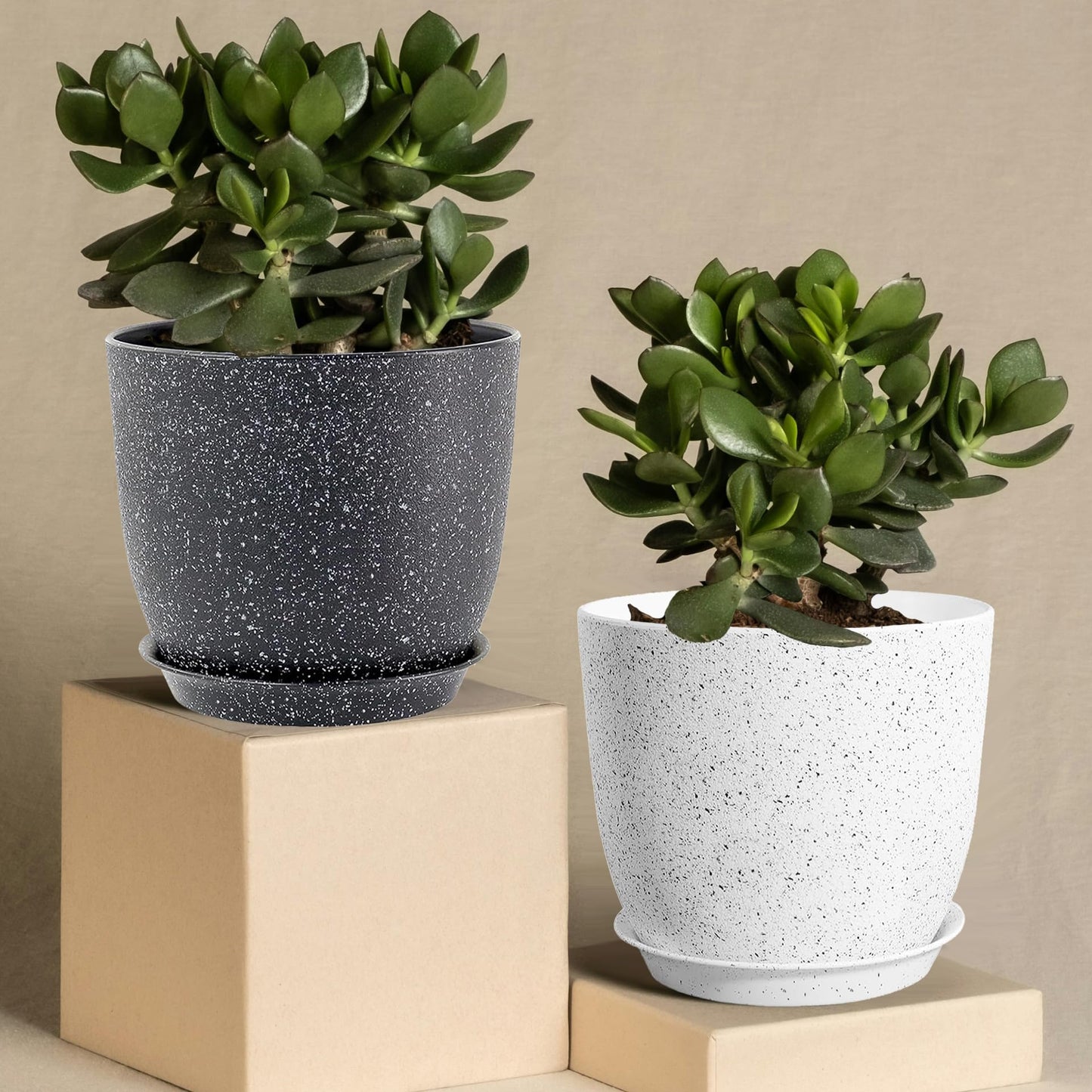 SE SUN-E Set of 4 Flower Pots for Outdoor Indoor, Planters for All Houseplants, Succulent, African Violets, Orchid and Cactus, Plants Pots, Speckled White