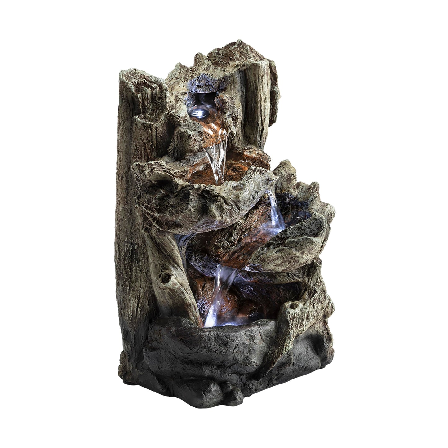 Alpine Corporation | 14"H Indoor Tiered Log Tabletop Fountain with LED Lights — Cascading Waterfall Design Creates Relaxing Ambiance for Home & Office Décor