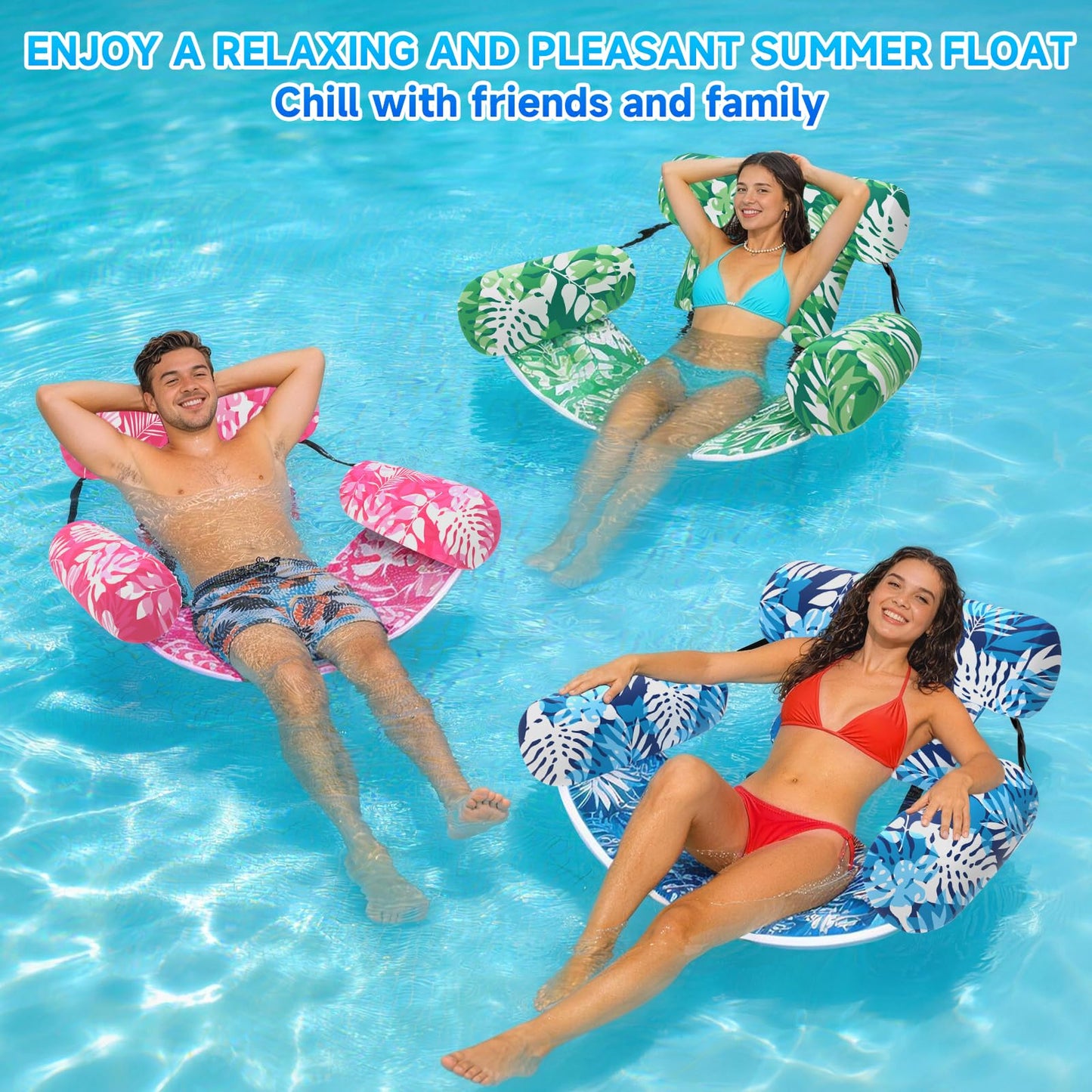 Nyrveua 3 Pack Pool Floats Adult, Adjustable Heavy Duty Inflatable Pool Floats Chair, Portable Pool Float Lounger for Adults & Kids, Pool Floaties Noodles for Summer Pool Beach Lake Party Relaxing Fun