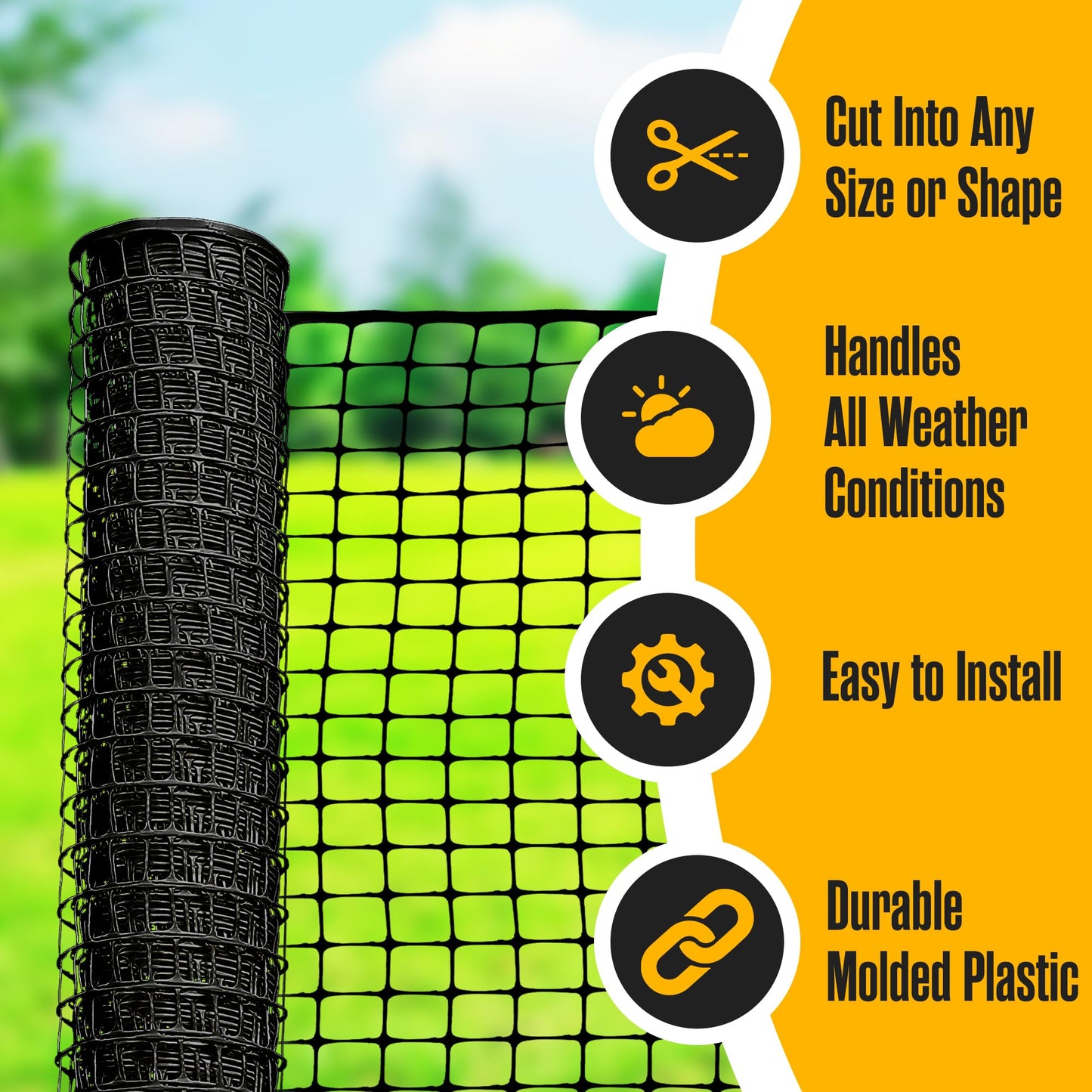 Houseables Plastic Fence, Plastic Mesh Fence, Mesh Fencing, Deer Netting, Cat Netting, Temporary, Balcony, Pets, Garden, Chicken, Poultry, Dogs, Construction, Yard, Protection, Black, 4 x 50 Feet Roll