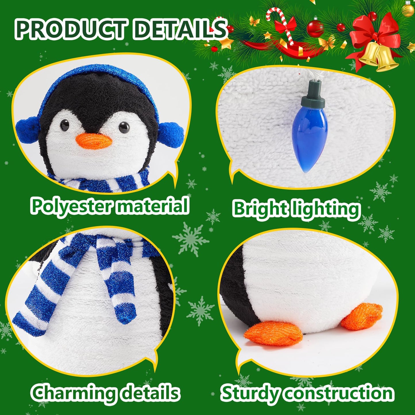 DUMOS 2-Piece Lighted Penguin Family Outdoor Christmas Decoration, Pop up Holiday Decor with 150 LED Lights for Yard, Garden, Storefront, White&Blue