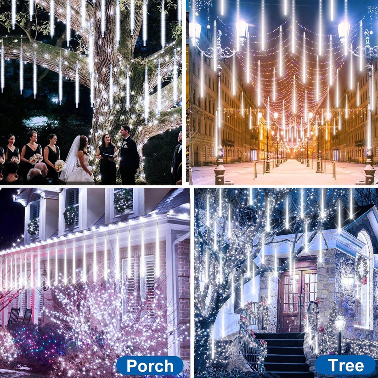 EAGWELL Christmas Lights Outdoor 16 Inch 20 Tubes Meteor Shower Rain Light, Waterproof Falling Icicle String Lighting for Xmas Tree Yard House Decor,Shine White