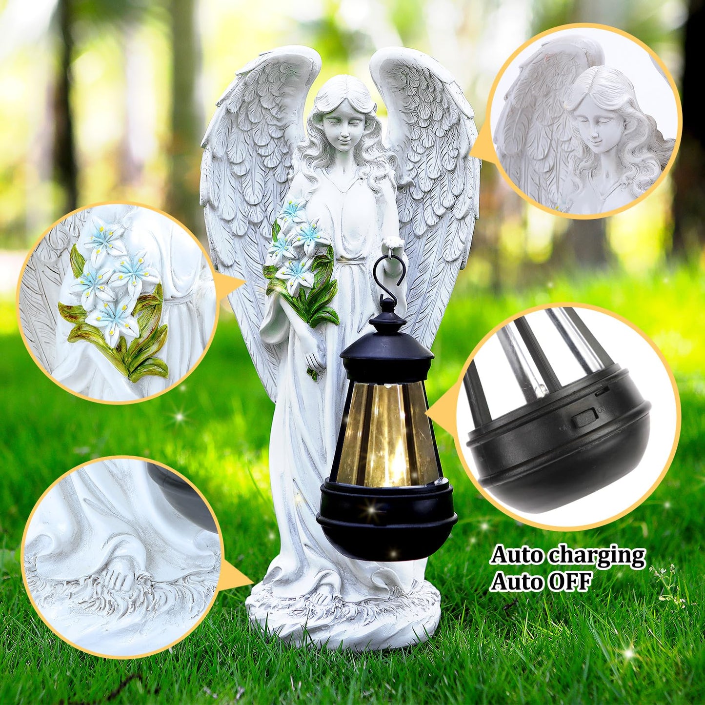 VChymm Solar Angel Outdoor Garden Decor Statues – 13.2 inches Solar Outdoor Sculptures for Outside Yard Art Patio Balcony Front Lawn Ornaments Gifts for Mom Grandma Women