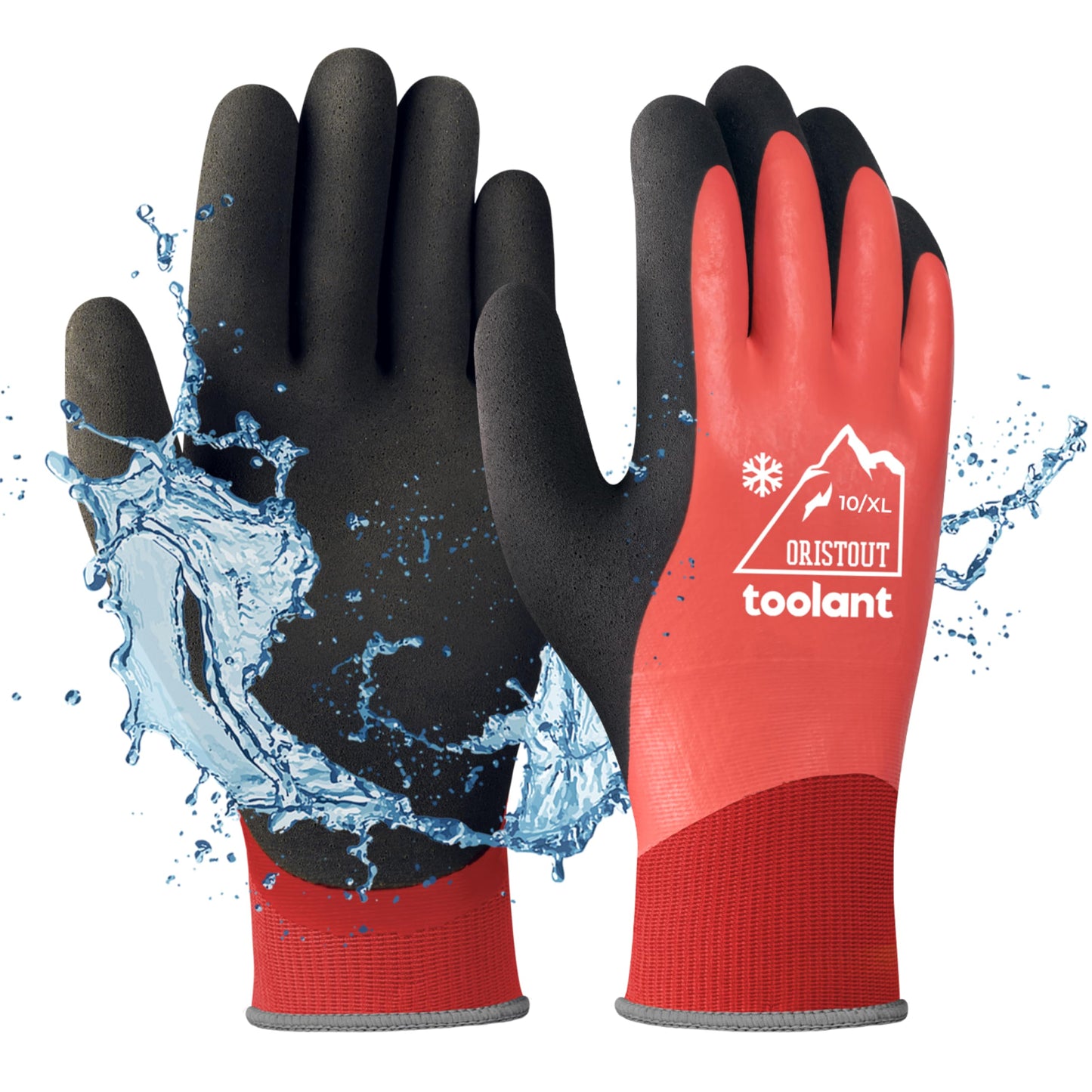 OriStout Winter Work Gloves for Men and Women, Touchscreen, Waterproof Gloves for Working in Freezer, Fishing and Gardening, Thermal Insulated, Super Grip, Red, Large