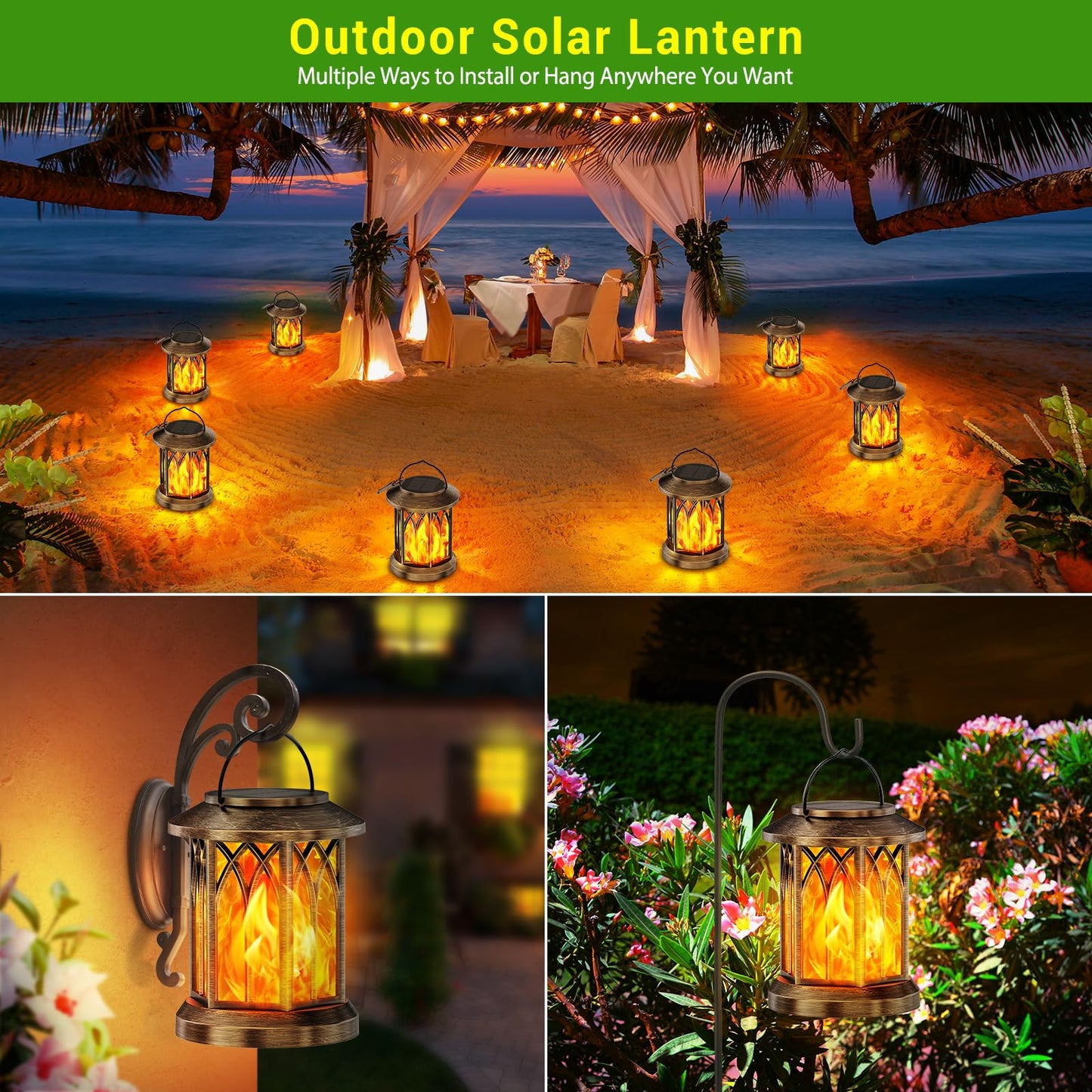 KOOPER 4 Pack Solar Lanterns Outdoor Waterproof, Upgraded Flickering Flame Solar Lantern Lights, Auto On/Off Lanterns Decorative Outdoor, Outdoor Hanging Lantern for Yard Garden Table Decor (Bronze )