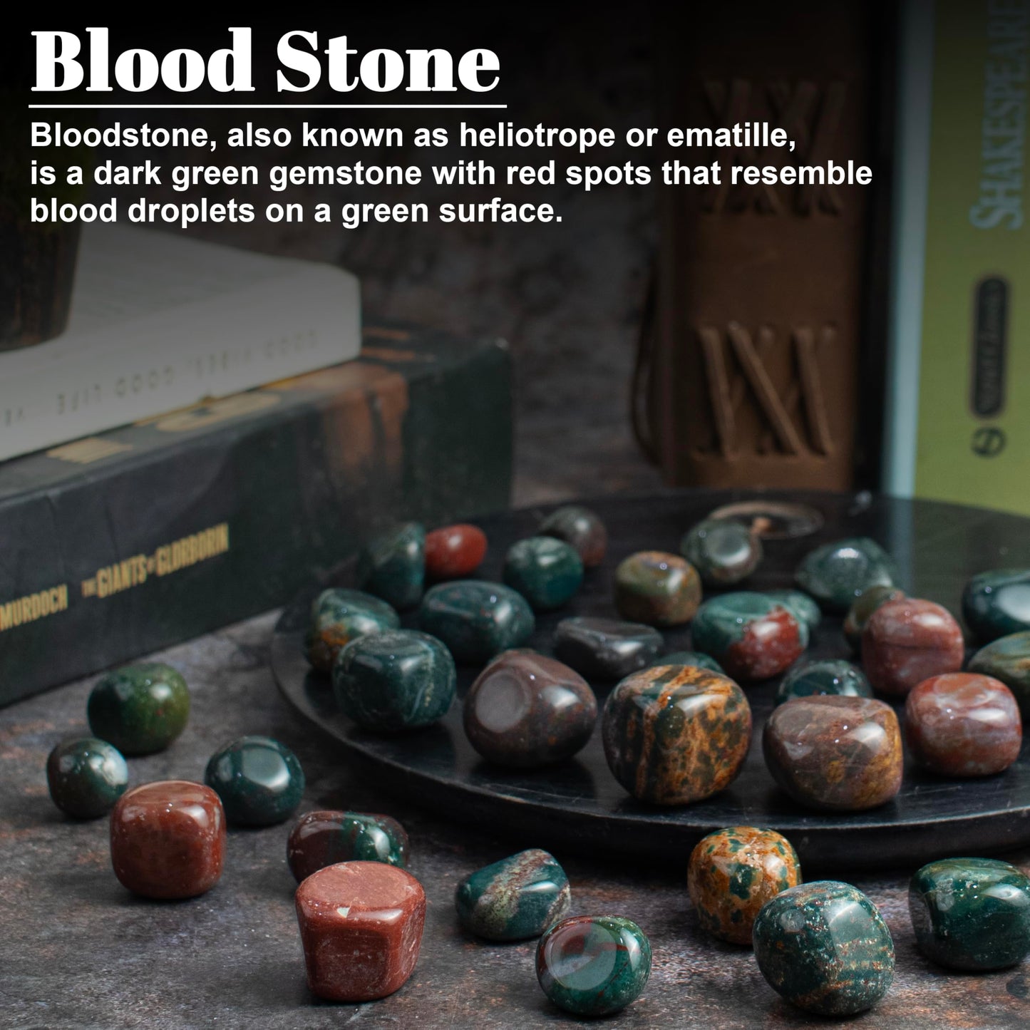 Crocon® 1LB Bloodstone Tumbled Stones and Crystals bulk 2000+ Carats Natural Crystal Kit for Reiki Healing Crystal Polished, Tumble Stones, Chakra Balancing, Reiki Gift, Home Decor Size : 2025 mm