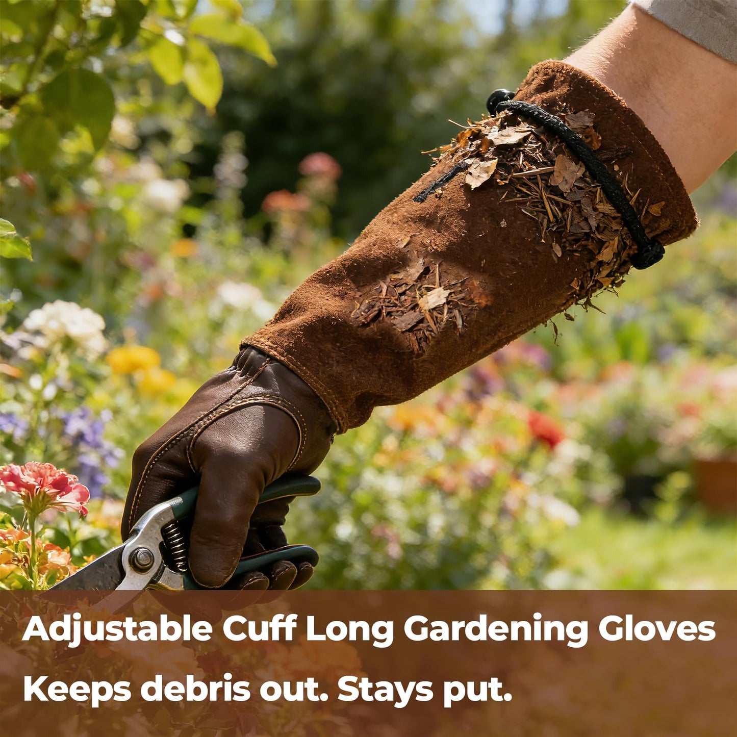 Aegend Women’s Garden Gloves, Long Elbow Cuff Adjustable Strap, Sun & Dirt Protection, Cowhide Leather, Breathable Comfortable for Gardening, Fit Small Hands for Gardeners (Brown, S)