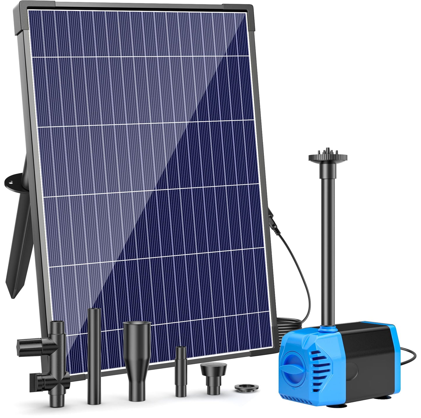 POPOSOAP 12W Solar Water Fountain Pump, 160GPH Solar Pond Pump with Dry-Run Protection, Solar Water Pump Kit with 4 Nozzles, 16.5ft Cord & 6.6ft Tubing for Ponds, Gardens,Hydroponics-P112L
