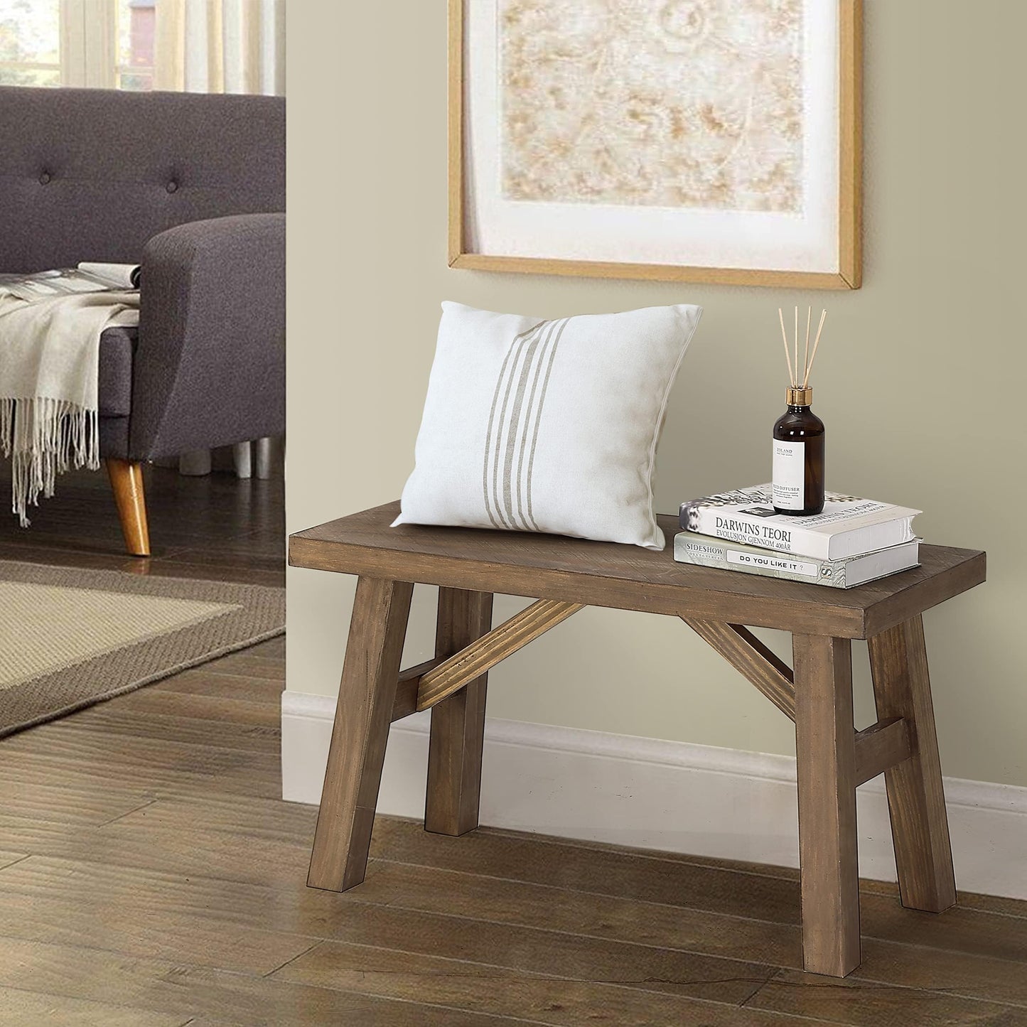 Wnutrees Sawmill Wood Bench, 30" Farmhouse Entryway Bench for Living Dining Room, Rustic Entry Way Benches Seat, Solid Wood, Handcraft Finshed, Natural