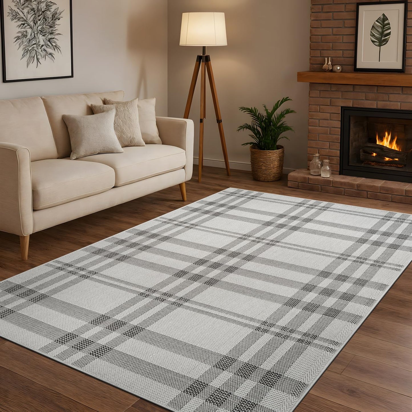 CAMILSON Easy Jute Rug 10x14, Indoor Outdoor Off-White Color Fiber Area Rugs for Living Room Patio and Dining Room Rug, Checkred Boho Woven Design, Easy-Cleaning, Washable Outside Carpet (10 x 14)
