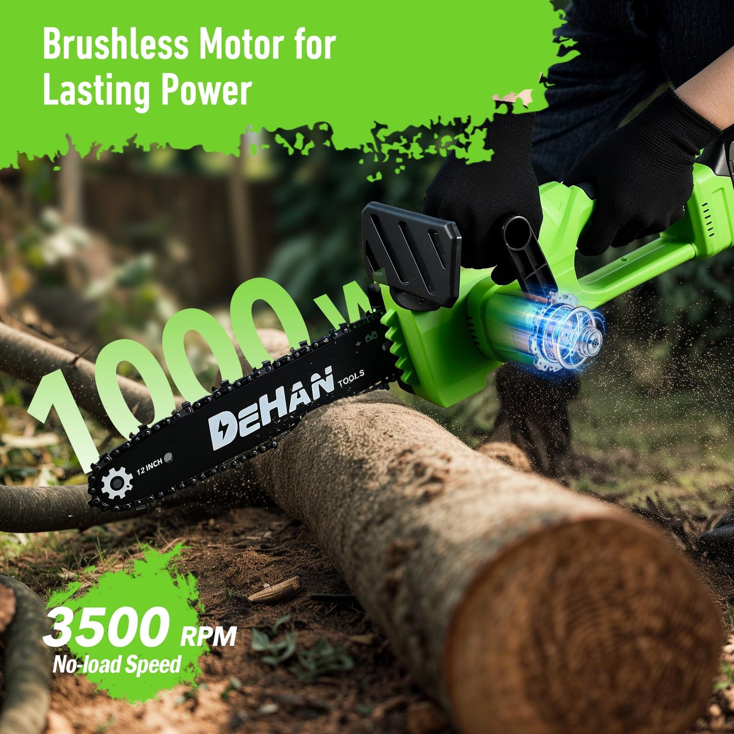 DEHANTOOLS 12 Inch Brushless Battery Chainsaw Cordless Mini Chain Saw with 2x4.0A Batteries and 3 Chains, Battery Powered Handheld Chainsaw for Tree Trimming Electric Tree Trimmer for Men