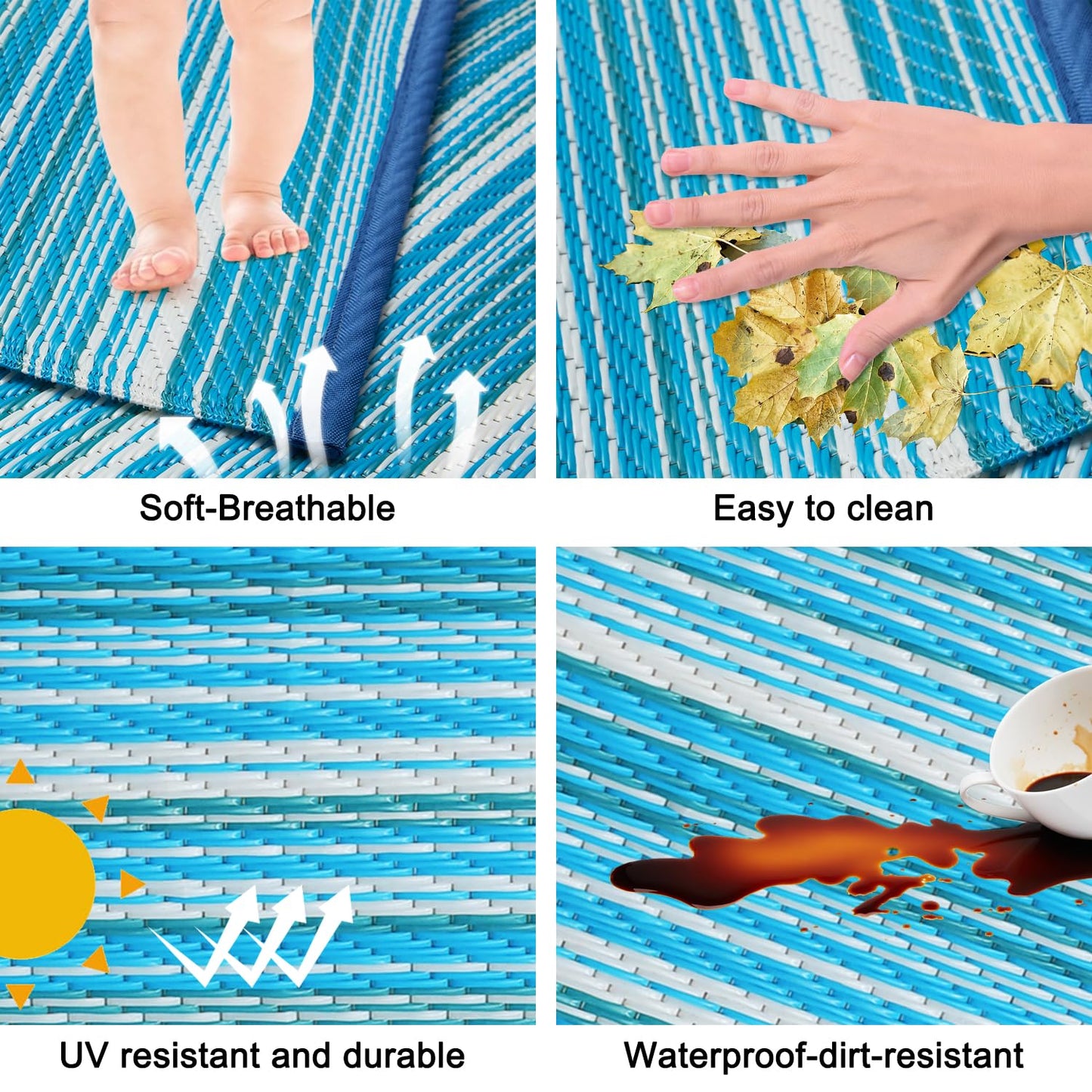 Wefavor Outdoor/Indoor Rug Plastic Straw Rug Waterproof Portable Outdoor Mat, Easy to Clean and Fold, Perfect for Garden, Patio, Picnic, Decking-（Blue，6x9Ft）