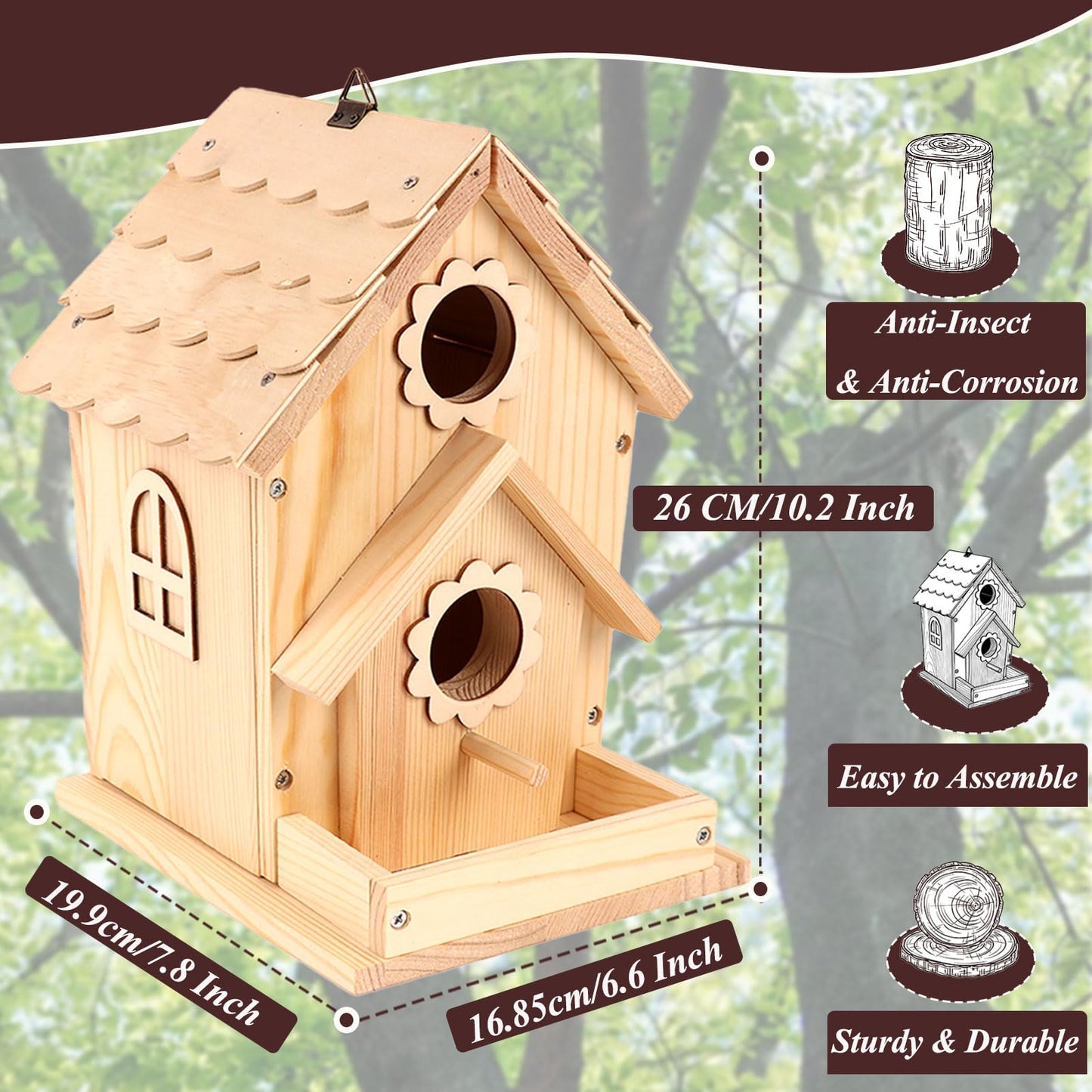 DIY Birdhouse Kit for Kids and Adults - Wooden Bird House Kit with Paint, Brushes, Glue, and Hanging Twine for a Hanging Birdhouse - Ideal Gift for Garden and Courtyard Outdoor Decor