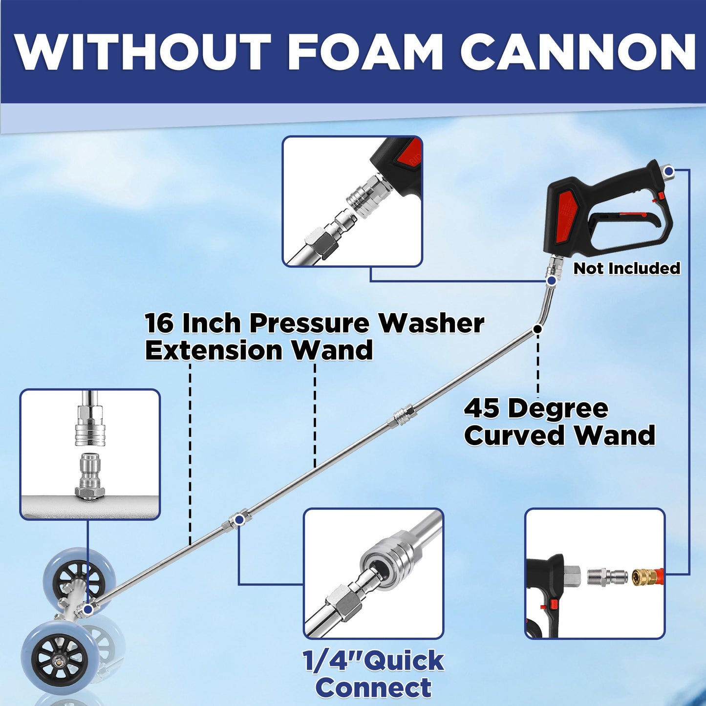 RIDGE WASHER Pressure Washer Undercarriage Cleaner, 16 Inch Undercarriage Washer with Foam Cannon, Under Car Cleaner with Straight Extension Wand, 4000 PSI