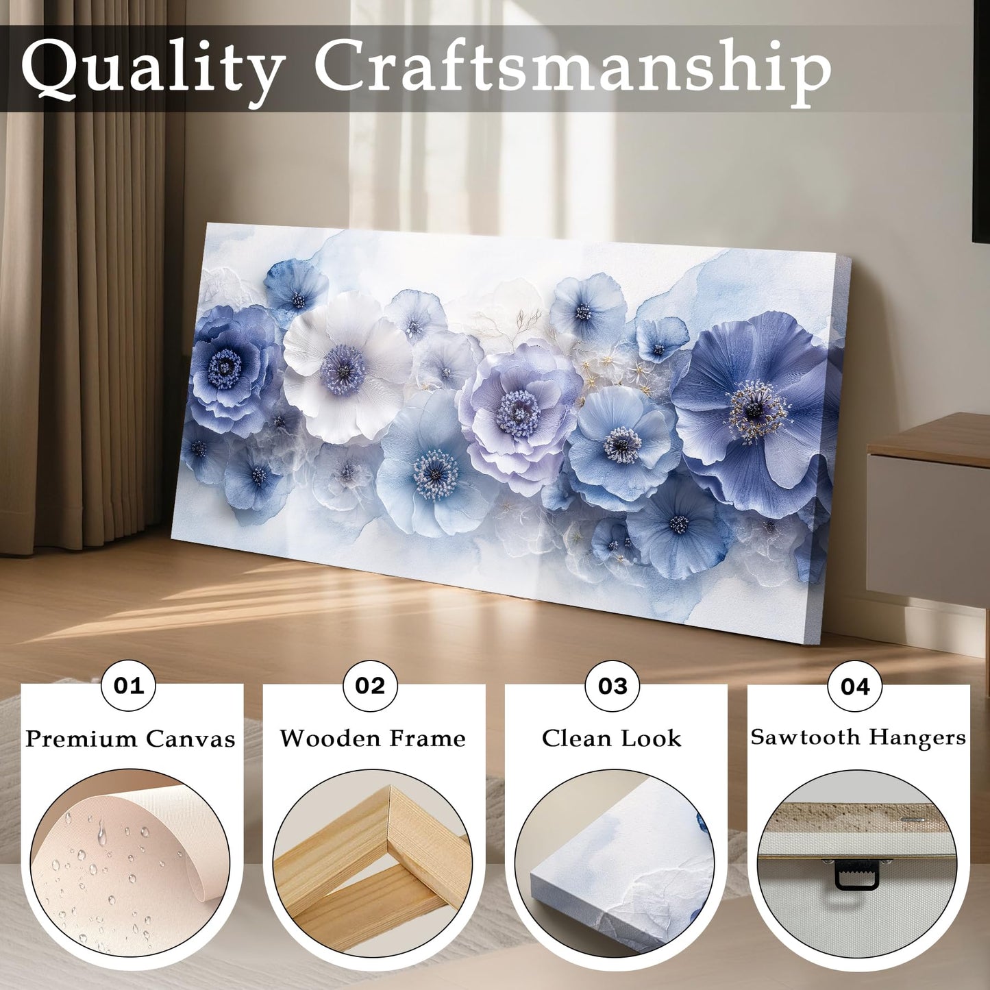 imjiayu Flower Wall Art, Large Wall Decor, Blue Wall Art, Botanical Floral Prints, Peony Chic Modern Art, Nature Aesthetic Paintings Wall Decor Living Room Bedroom Office Home Decorations 20"x40"