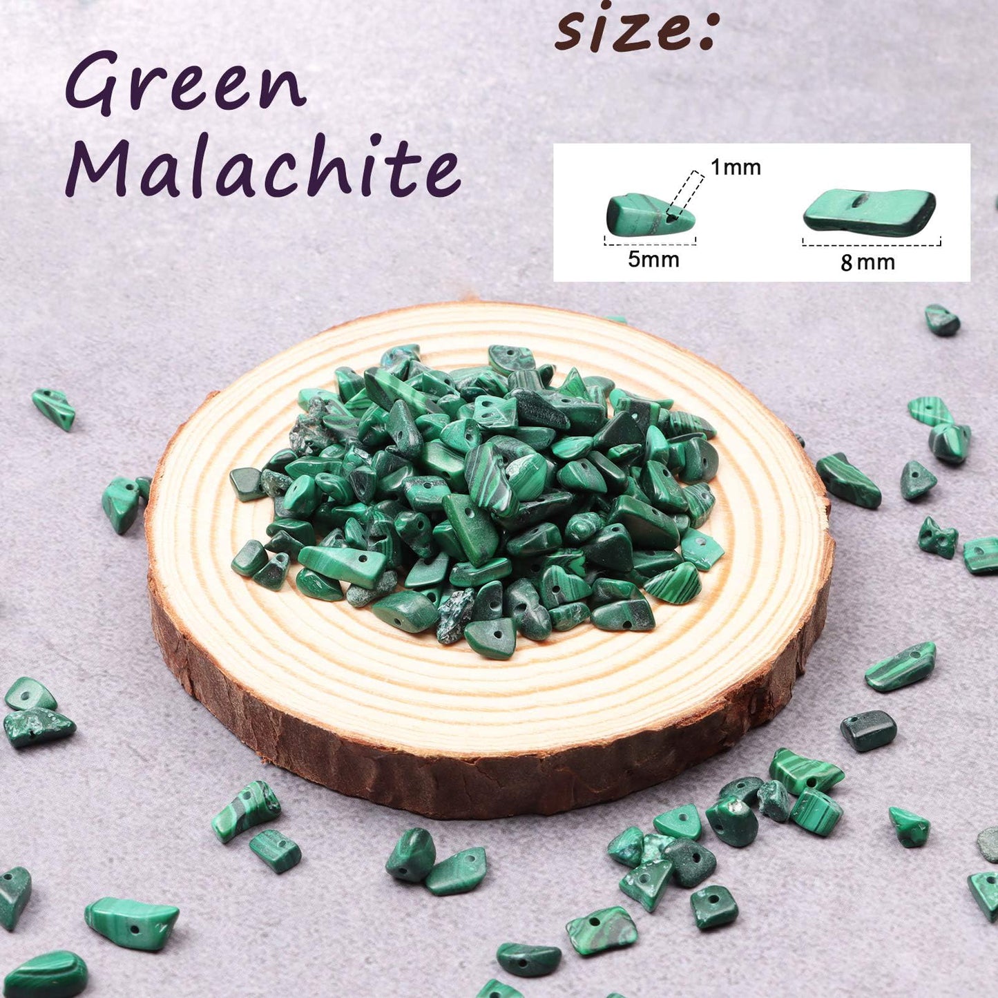 500 pcs Natural Chip Stone Beads, Malachite 5-8 mm Irregular Gemstones Healing Crystal Loose Rocks Bead Hole Drilled for Jewelry Making Bracelet