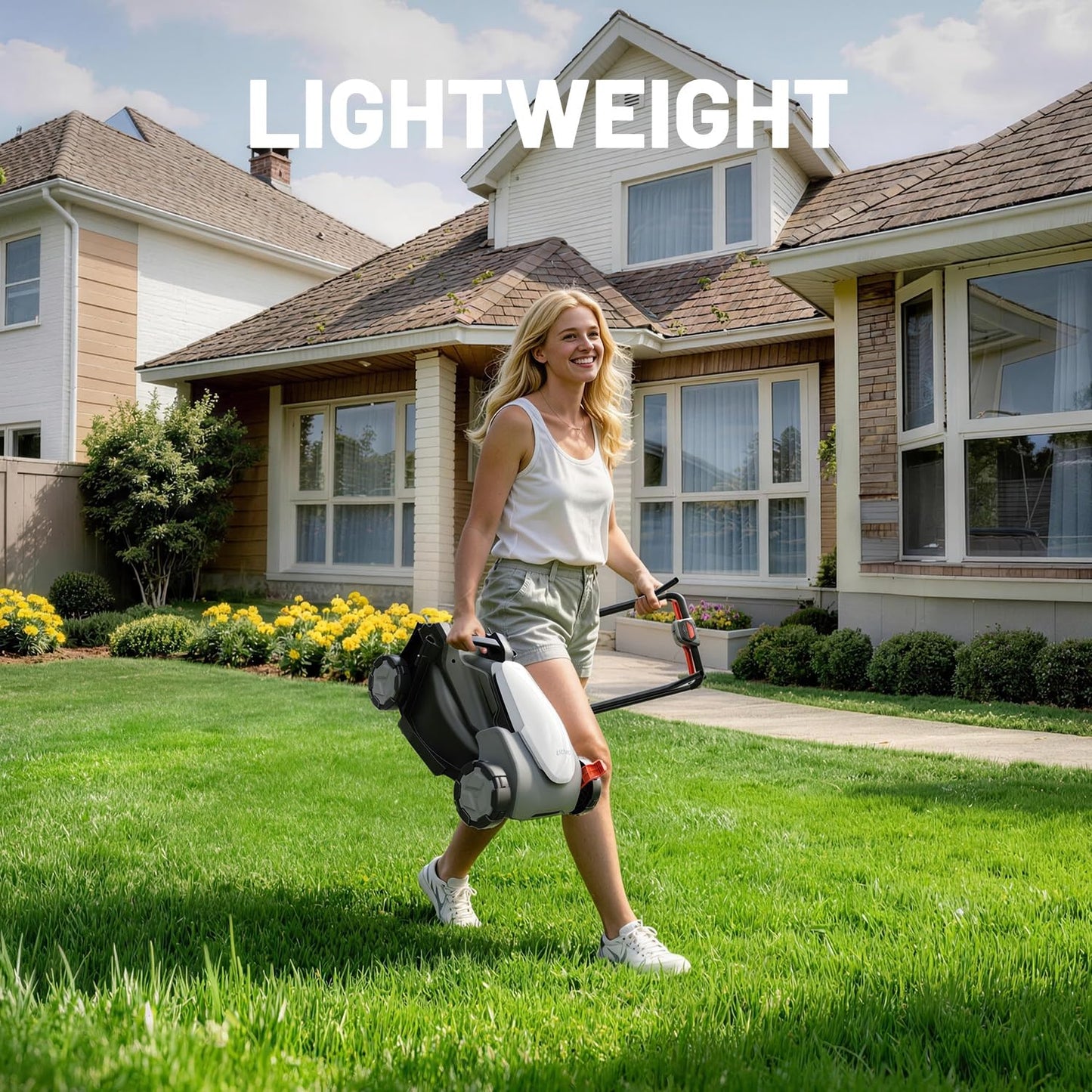 Litheli 14 Inch Cordless Lawn Mower, 5 Heights Adjustment, U20 Series 20V Electric Lawn Mowers for Garden, Yard and Farm, Light-Weight with Brushless Motor, 5.0Ah Portable Battery Included