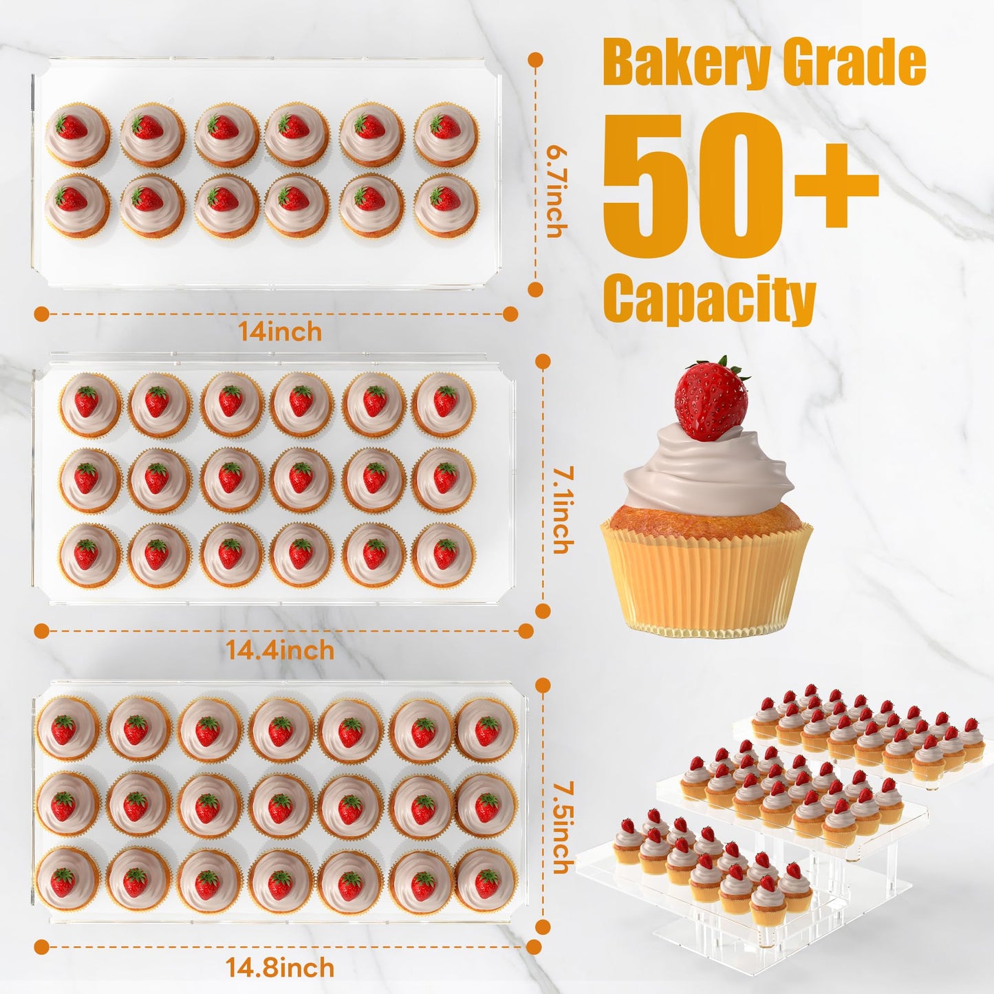 EffiQ-Rate 3 Tier Cupcake Stand, Transparent Acrylic Dessert Table Display Set, Adjustable Tiered Cupcake Holder Tower for Baking Serving on Weddings, Baby Showers, Birthday Party Buffet