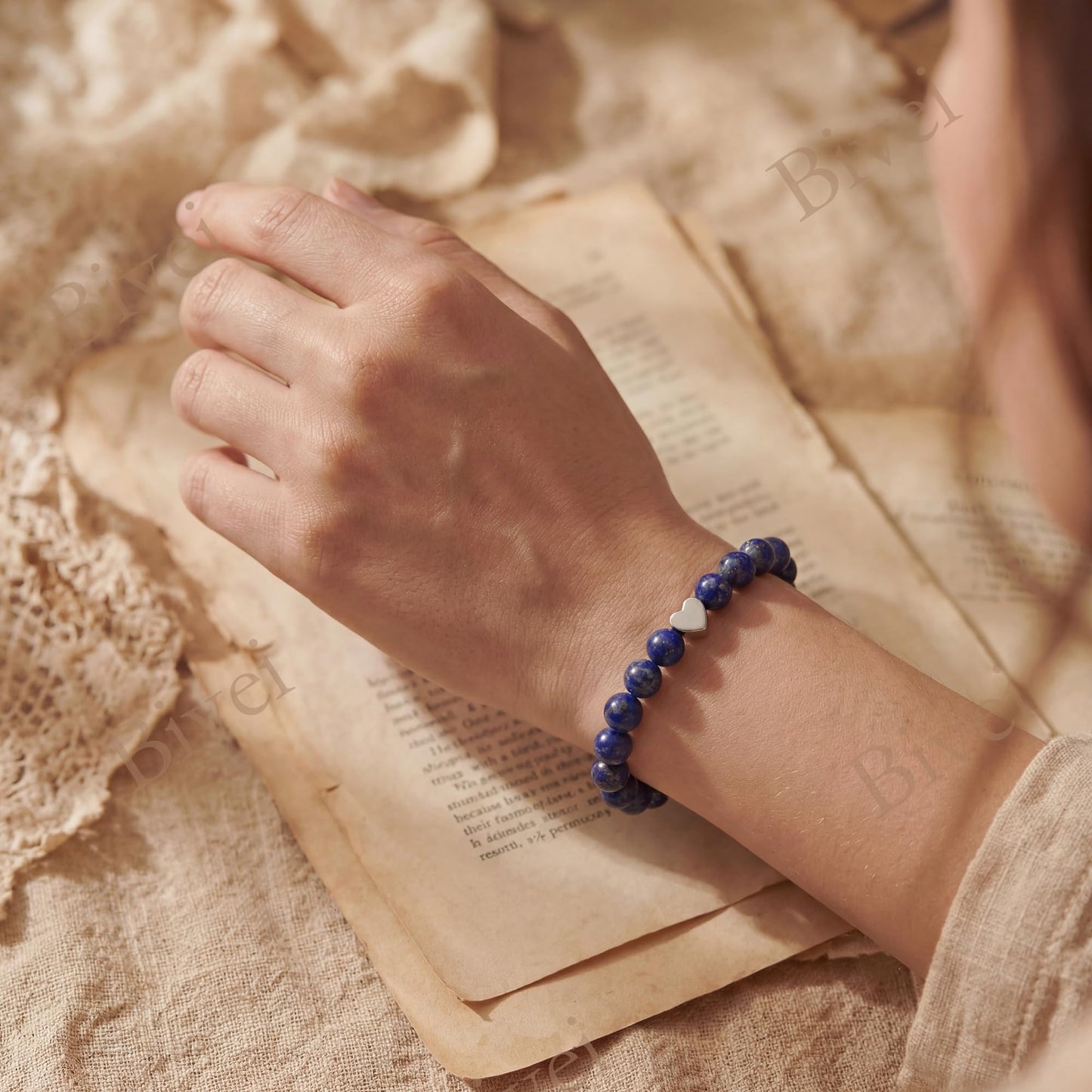 Bivei 6mm Lapis lazuli Crystal Stretch Bracelets for Women, Handmade Natural Stone Beaded Bracelet, Yoga Protection Jewelry Gift