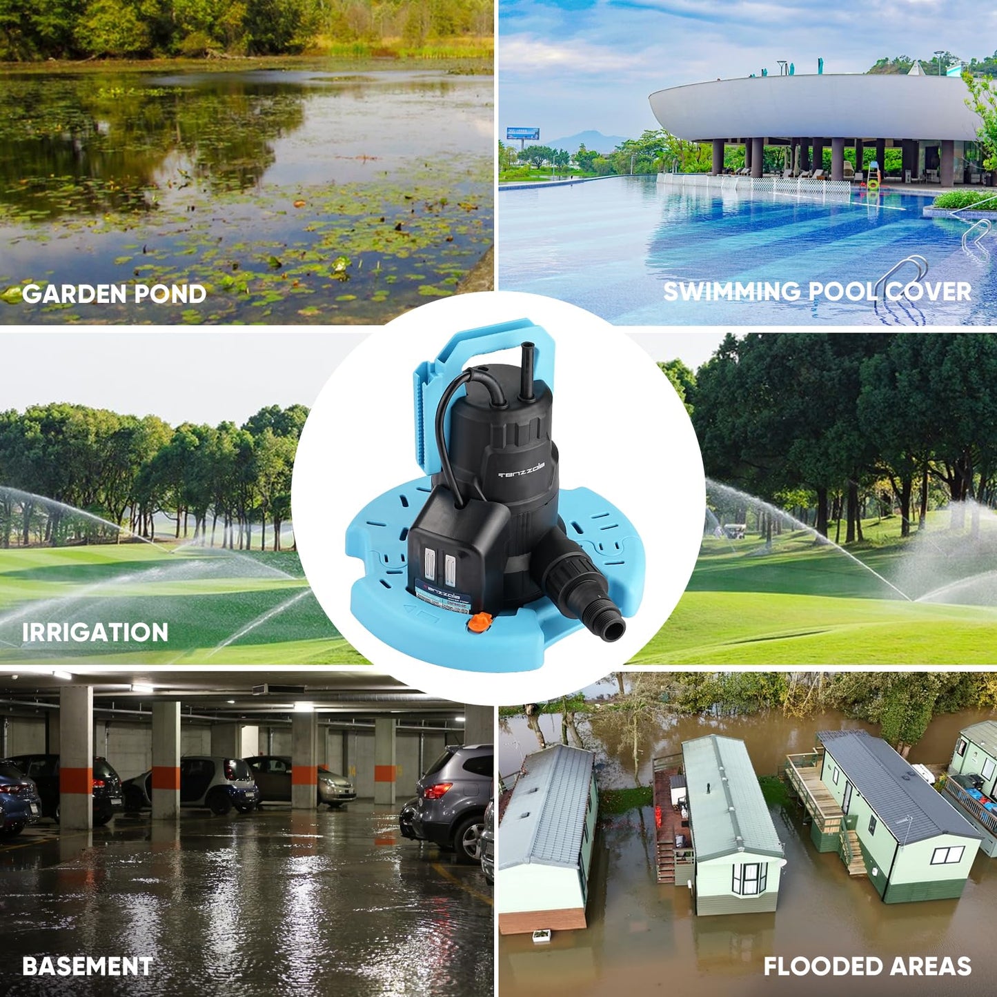 Tenzzola Automatic Swimming Pool Cover Pump, 1/3 HP 2400GPH Submersible Utility Water Pump, Portable Electric Water Removal Pump with 16.4FT Cord for Swimming Pool Cover Basement Garden Pond Draining
