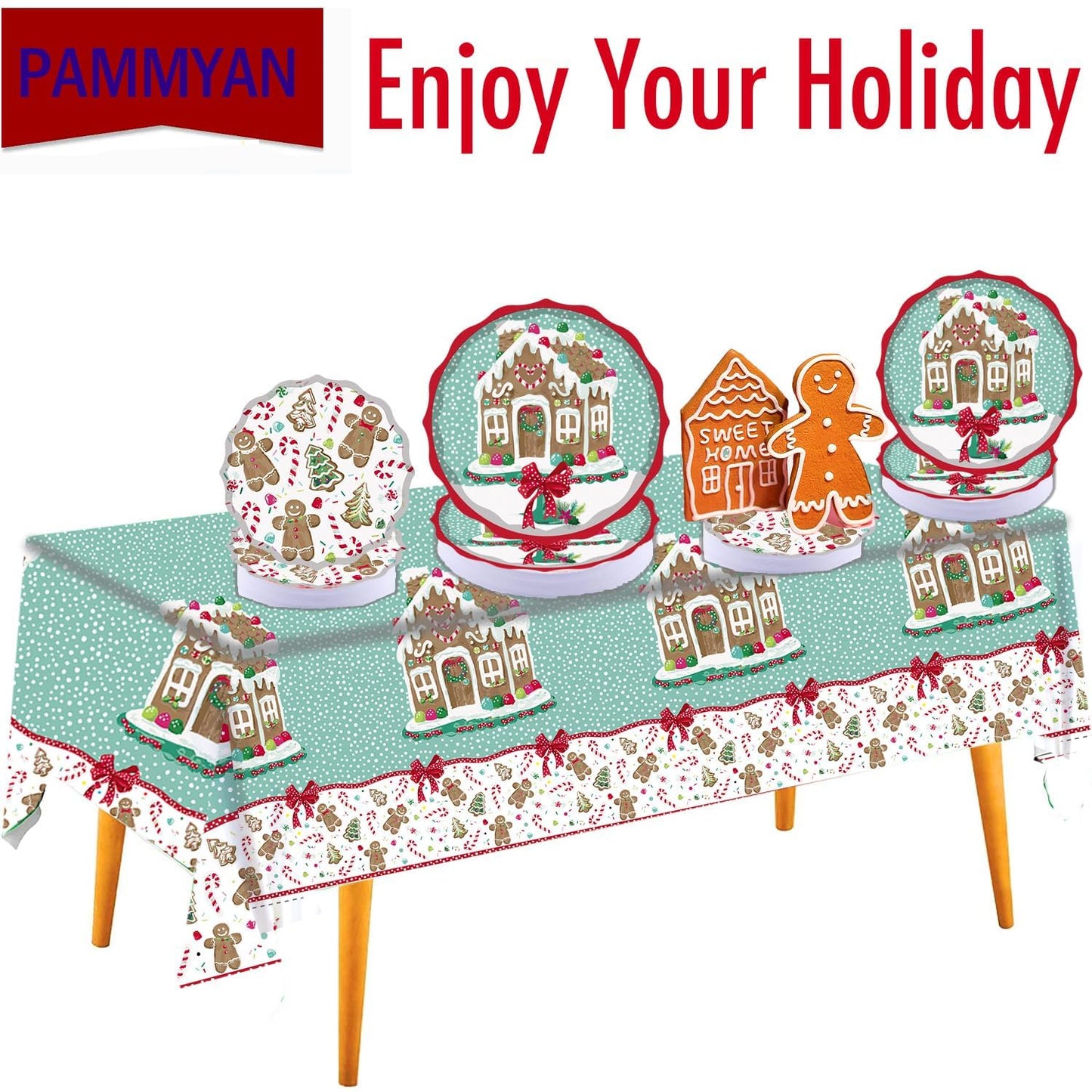 PAMMYAN Gingerbread House Paper Plates, 25 Set for kids Xmas Man Paper Plates, Perfect for School Gingerbread Party Christmas Winter Holiday Favor Supply Party