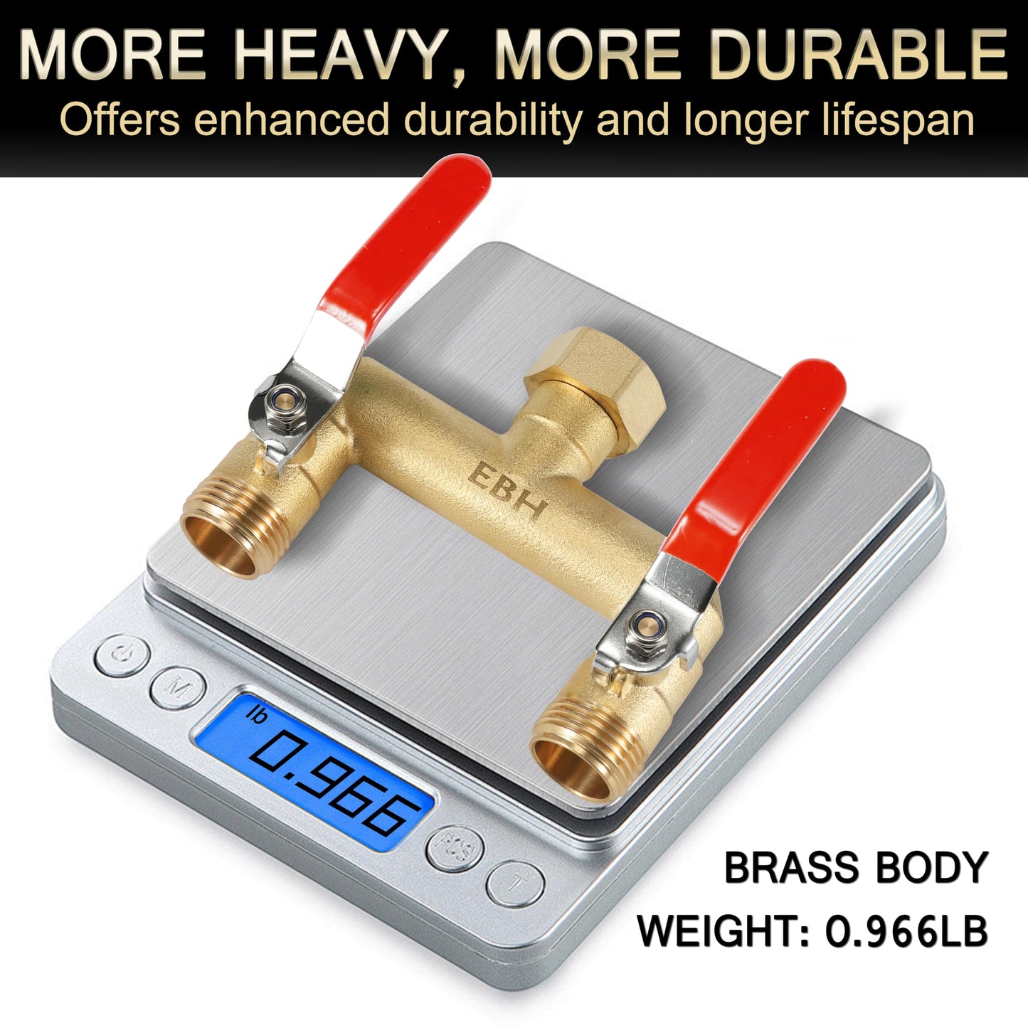 EBH Garden Hose Splitter, 2-Way Full Flow Brass Heavy Duty Outdoor Hose Manifold with Extra Long Handles Shutoff Valves Spigot Adapter- 3/4” GHT Thread