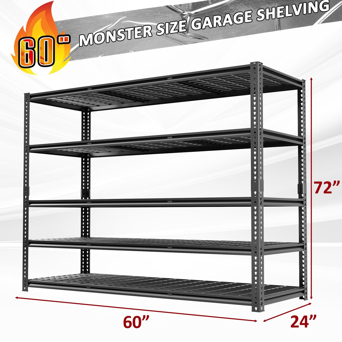 VDEVY 60" W x 24" D x 72" H Garage Shelving Heavy Duty Metal Shelving 3030LBS Storage Shelves Adjustable Metal Shelves for Storage Industrial Garage Shelves for Warehouse Basement