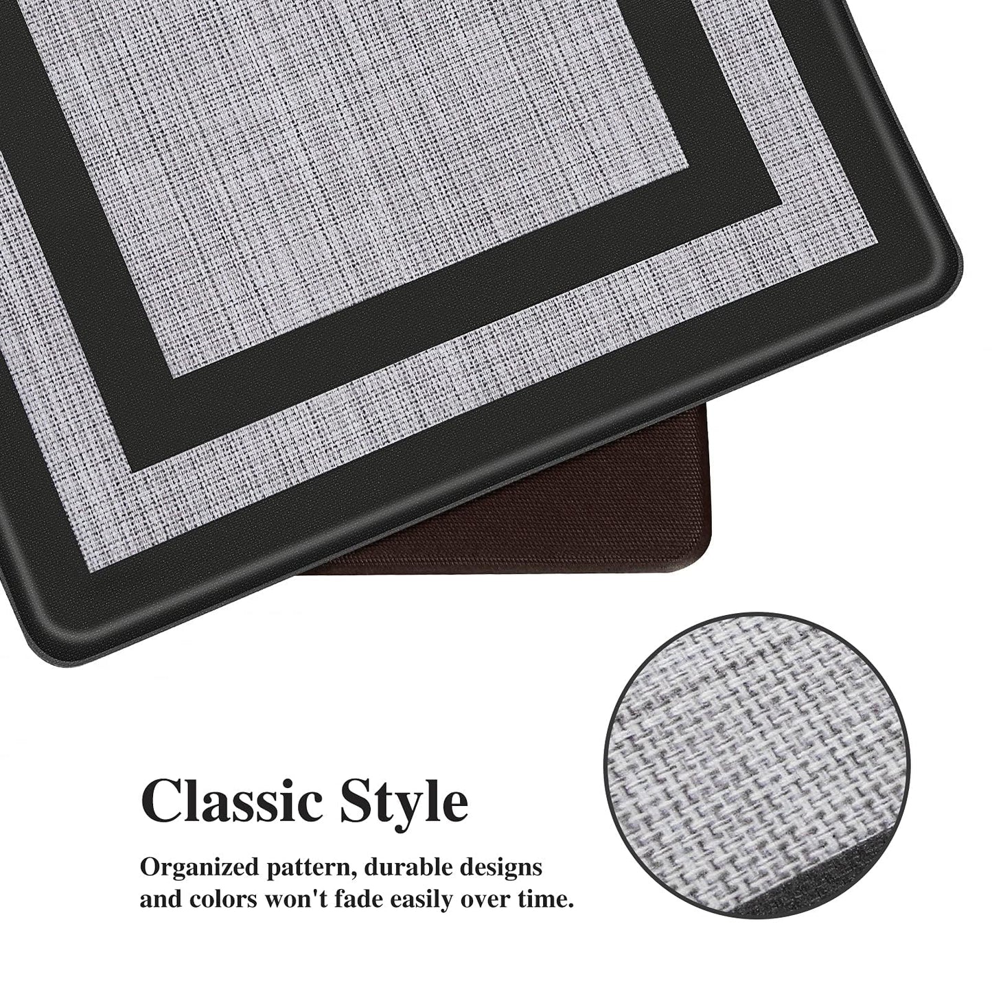 Mattitude Kitchen Mats Set of 2,Cushioned Anti-Fatigue Non-Skid Rug Sets Ergonomic Comfort Standing Mat for Kitchen, Floor, Office, Sink, Laundry, Black and Gray