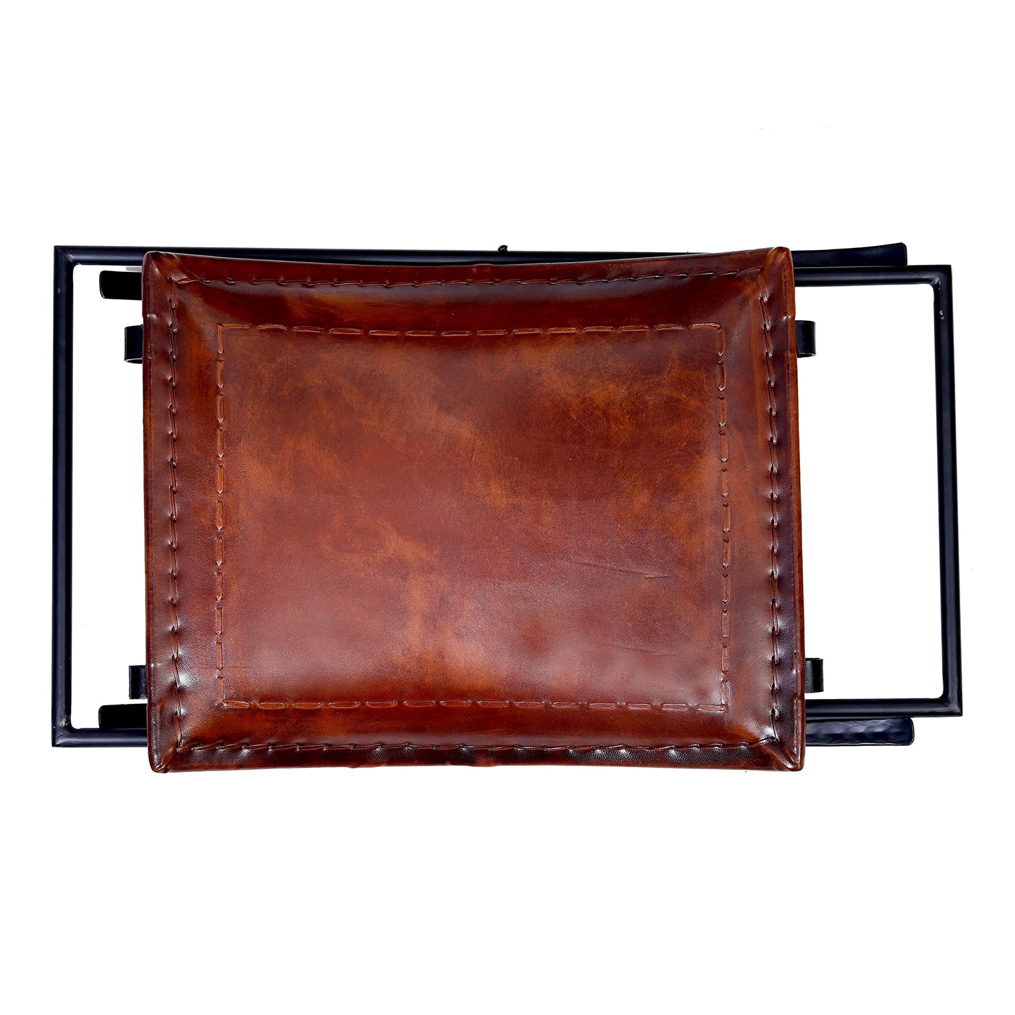 cuero Melton Leather Stool Side Stich Classical Side Stich Stool Bench (Brown)