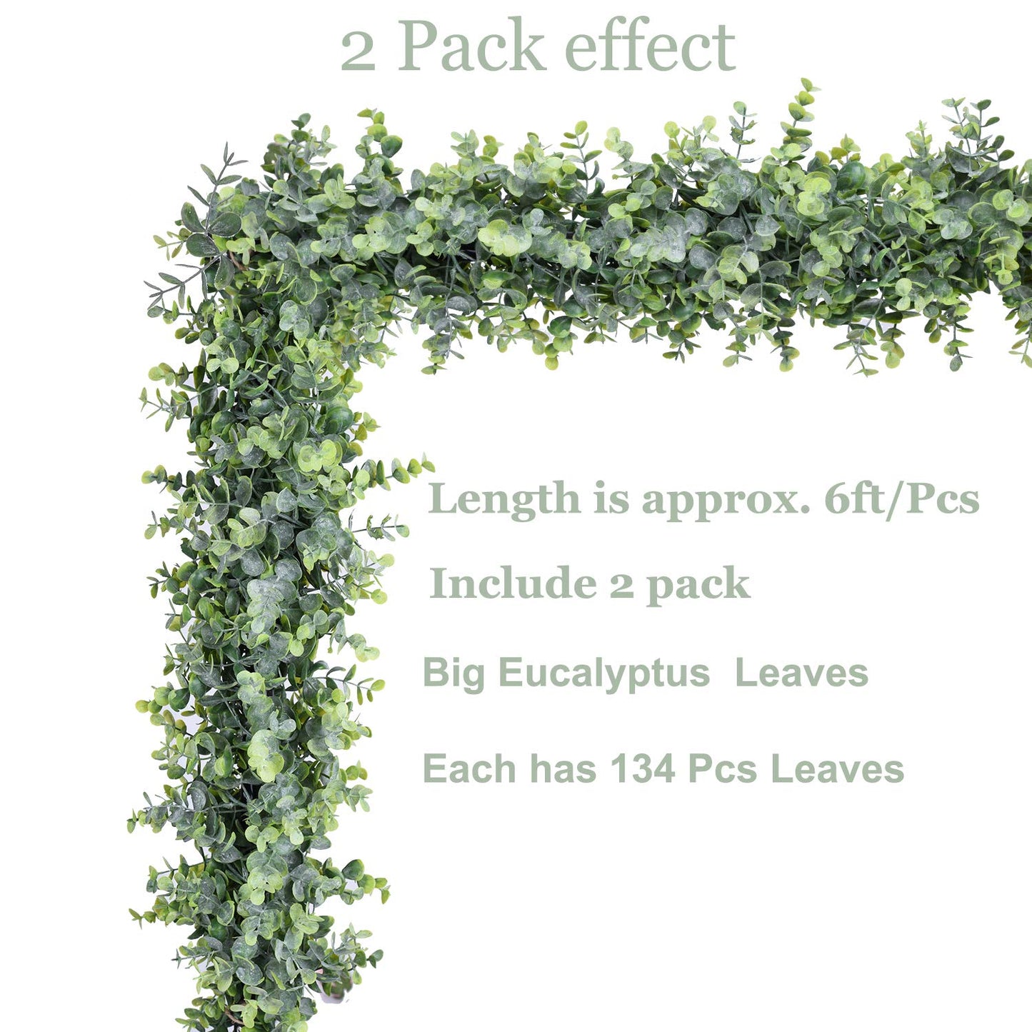 DearHouse 6 Pack Faux Eucalyptus Garland Plant, Artificial Vines Hanging Eucalyptus Leaves Greenery Garland for Wedding Backdrop Arch Wall Decor, 5.9 Feet/pcs UV Protected Indoor Outdoor