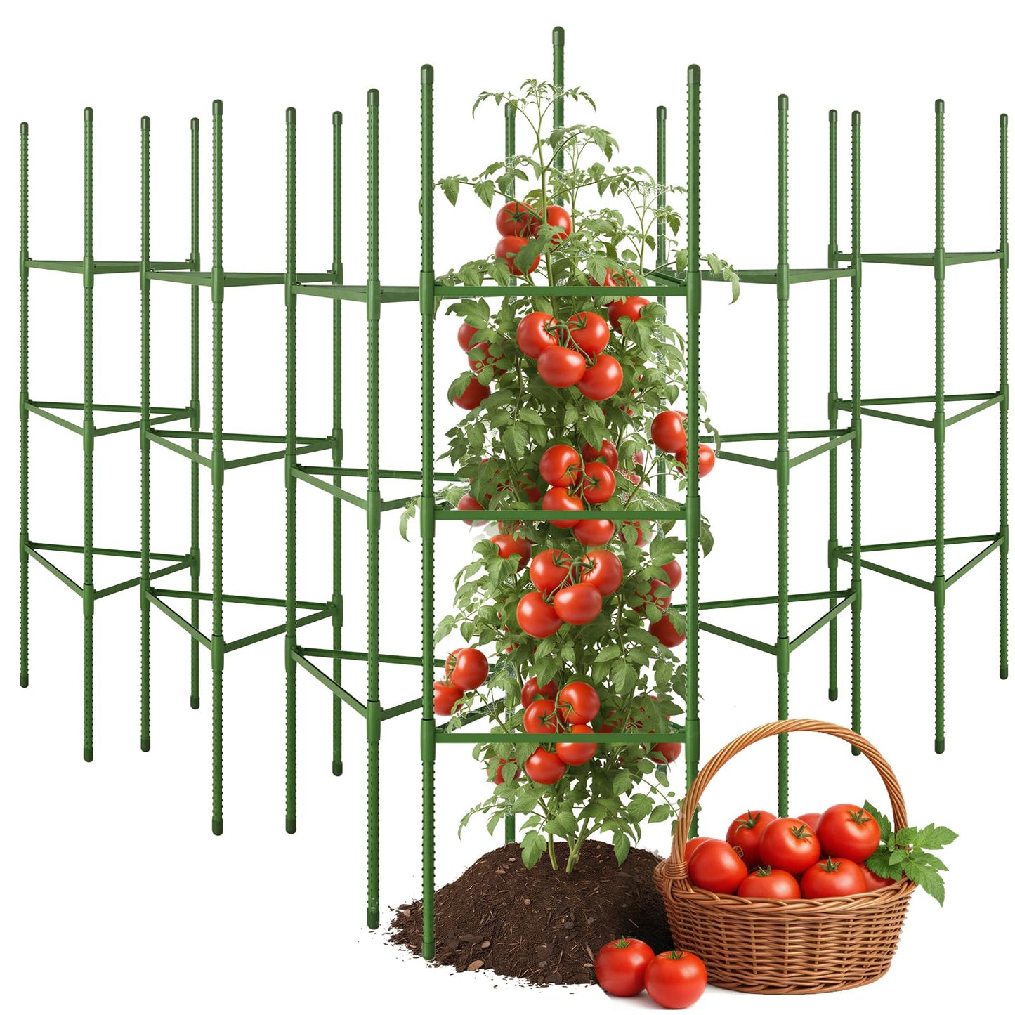 CEWOR Tomato Cage - 6 Pack Tomato Cages for Garden, 51.2inch Tall Tomato Trellis Triangle Stakes for Climbing Plants Outdoor, Plant Support Cages Structure for Pots, Raised Garden Bed, Vegetables