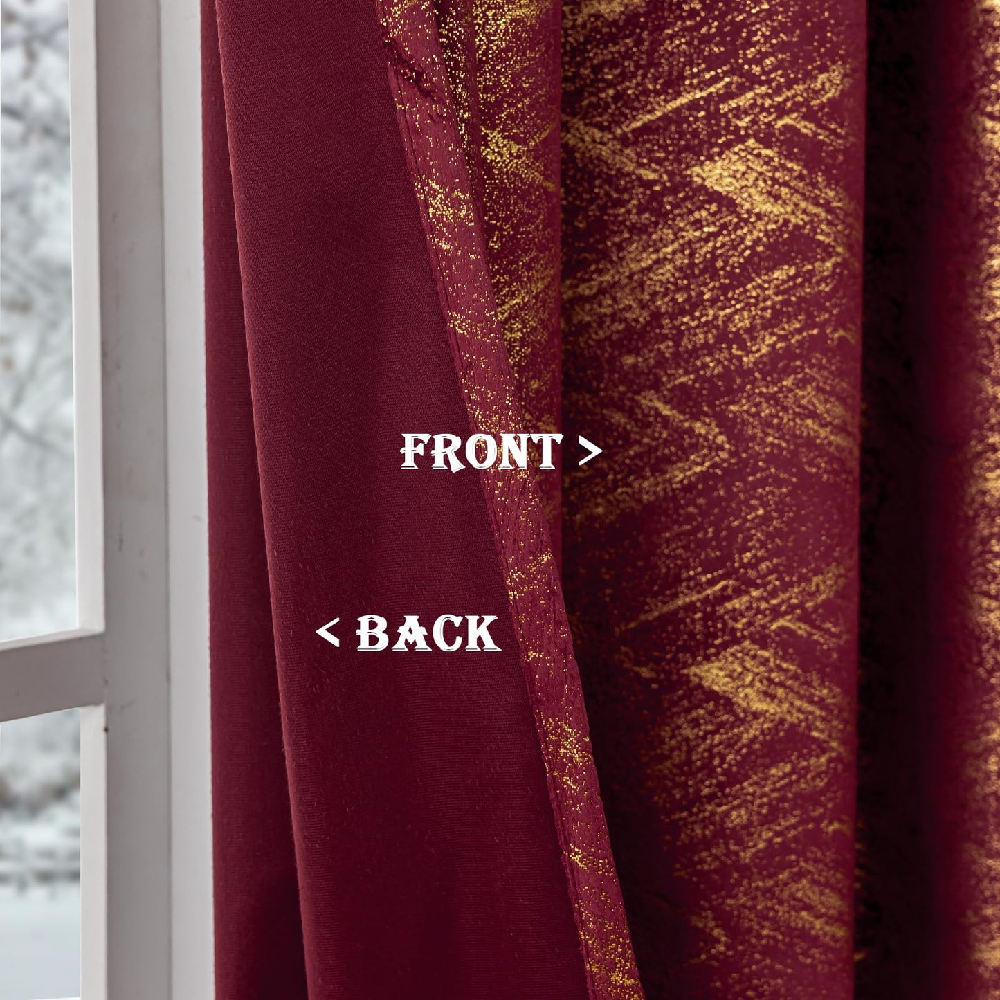 Luxury Burgundy Velvet Curtains for Living Room Bedroom Christmas Red and Gold Blackout Curtains 84 Inches 2 Panels Modern Gold Foil Print Noise Reducing Drapes Grommet Window Treatments, Burgundy