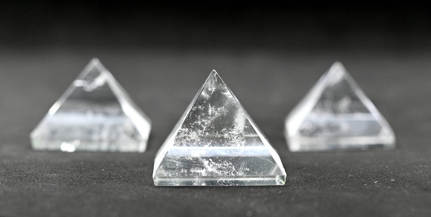 Amazing Gemstone Clear Quartz Pyramid Crystal Healing Stones - 1" Great Pyramid Figurine of Natural Stone Pyramid for Meditation, Reiki, Chakra Balancing and Crystal Pyramids Grid