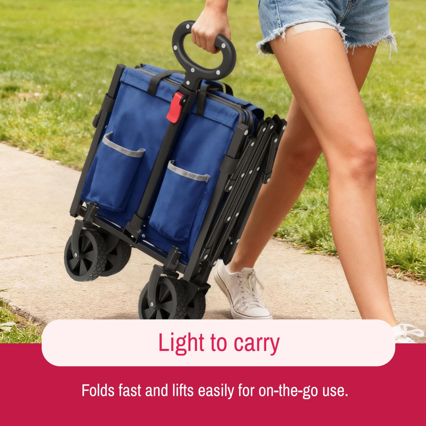 SYNCFUN Collapsible Wagon Cart Foldable 300lbs, Portable Rolling Shopping Carts on Wheels, Folding Sport Beach Wagons All Terrain, Heavy Duty Garden Utility Cart for Groceries Fishing, Blue