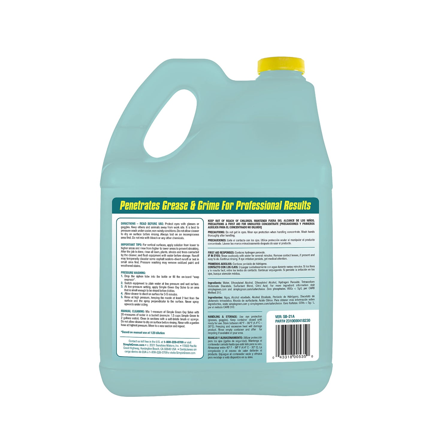 Simple Green Oxy Solve Total Outdoor Cleaner Concentrate, Pressure Washer & Manual Use, EPA Safer Choice Certified, Peroxide Cleaner for Wood, Concrete, Vinyl & More