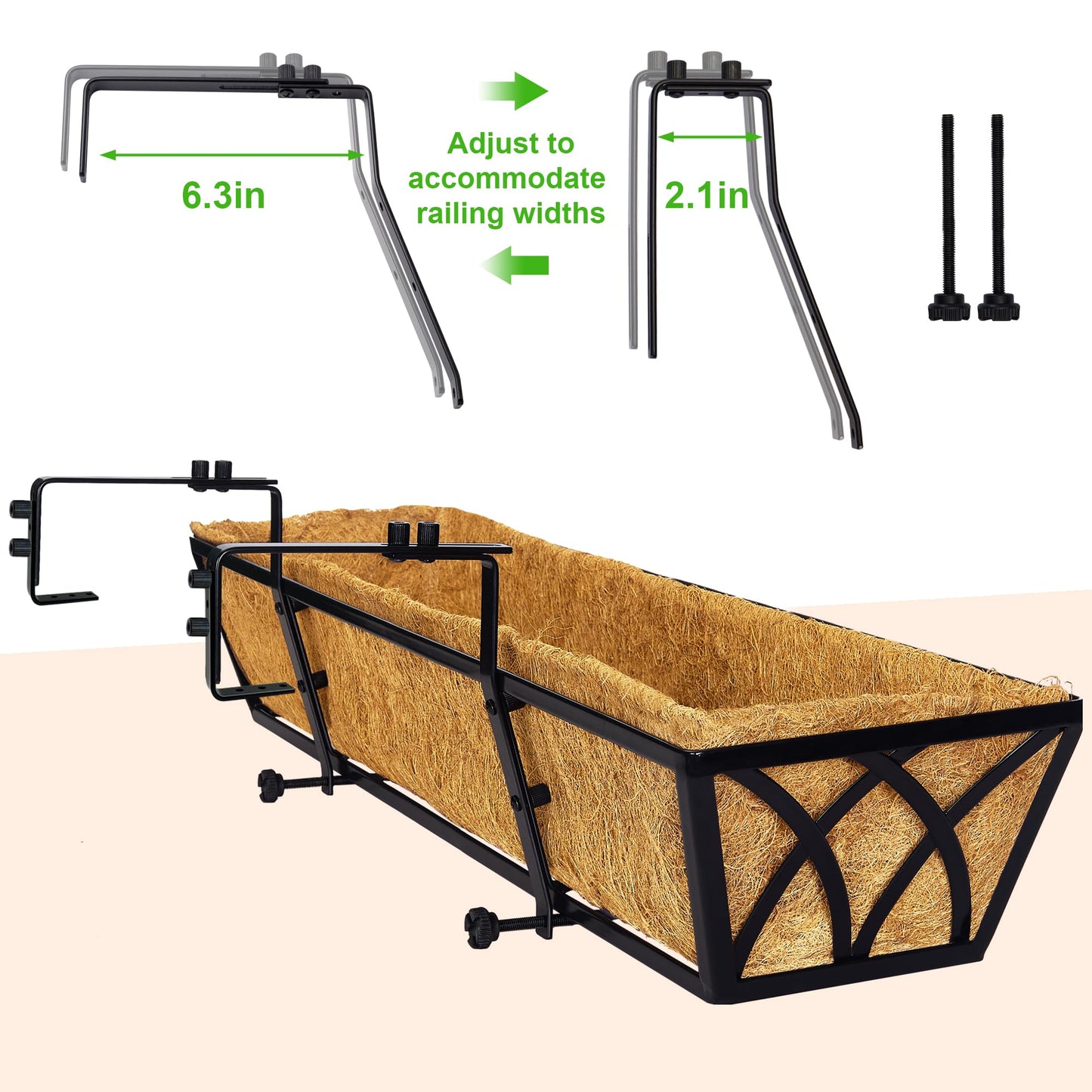 Y&M Railing Planter Boxes, Metal Hanging Balcony Planter, Adjustable Deck Railing Planter for Fence, Window Boxes Outdoor, Heavy Duty Flower Box for Porch Rail-30inch 4pcs