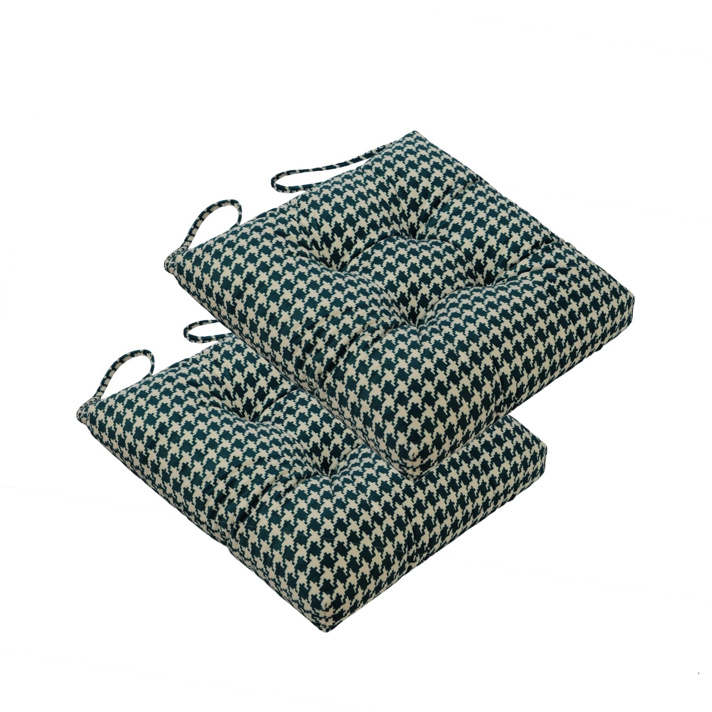 Makimoo 2-Pack Outdoor/Indoor Wicker Patio Seat Cushion Pad with Ties - Dining Chair Cushion, 17" x 17" (Green Houndstooth)
