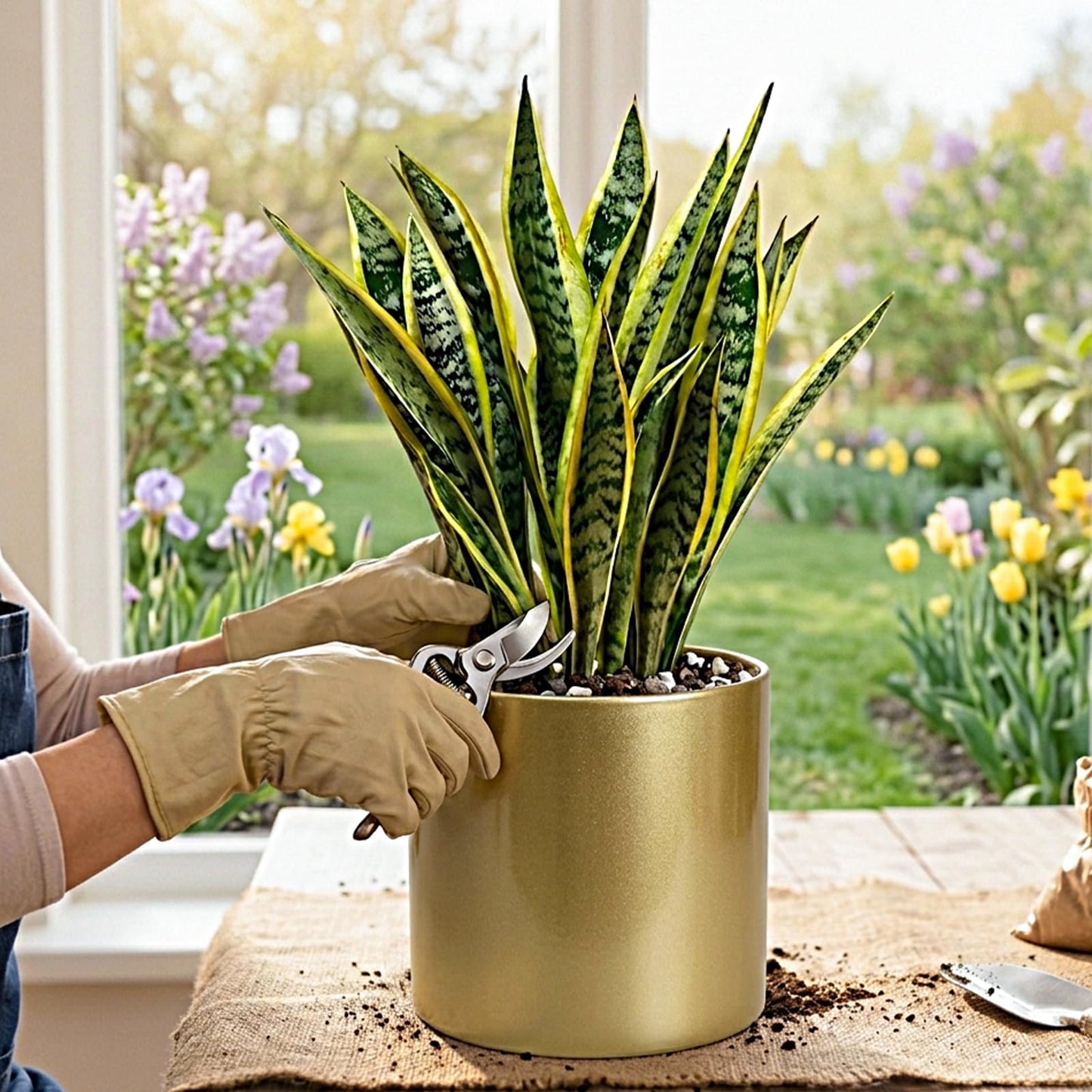 Rioneta Metal Plant Pot with Drainage Hole,Mid Century Modern 7 inch Round Pot Indoor Outdoor Planters Gift for Decorative Pots of Tabletop Living Room Bedroom Gold