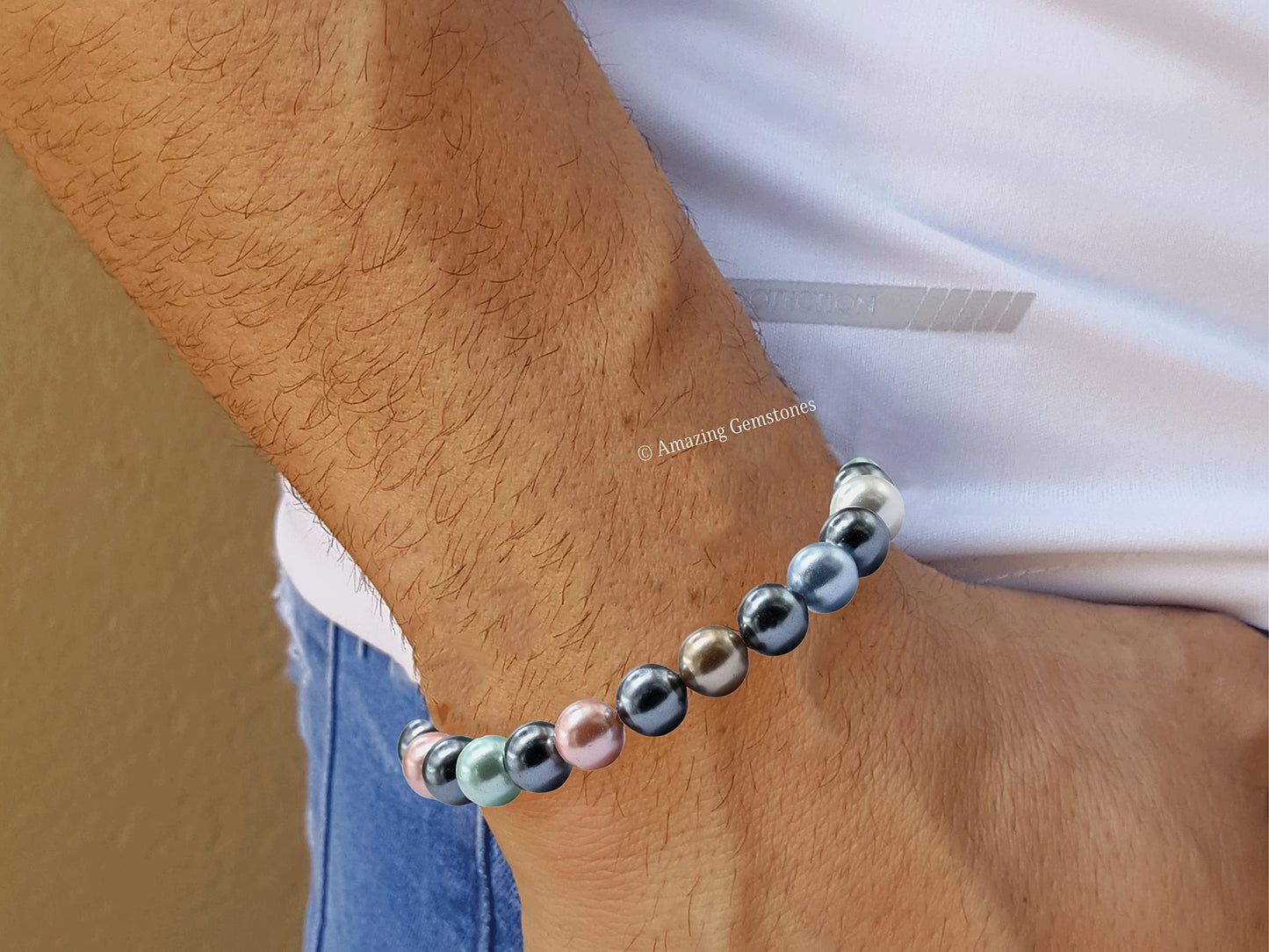 Amazing Gemstone Crystal Bracelet for Women Men's Gifts - Protection Healing Crystal Bracelet - 8mm Gemstone Beaded Stretchable Bracelet Pulseras Para Hombres Mujer Stocking Stuffers Mothers Day Gift (Multi Pearl)