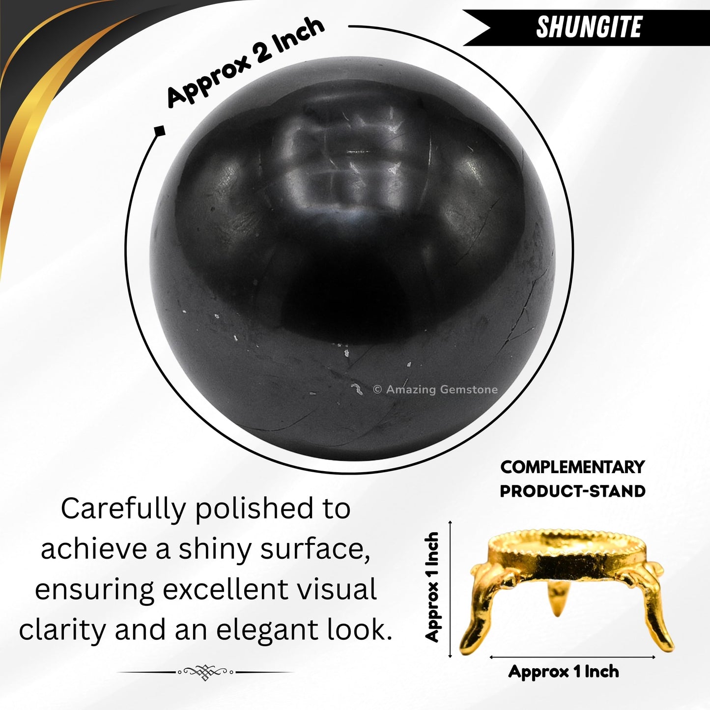 Amazing Gemstone Shungite Crystal Ball with Stand - 2 Inches Crystal Sphere Meditation Balls for Witchcraft and Decorative Balls