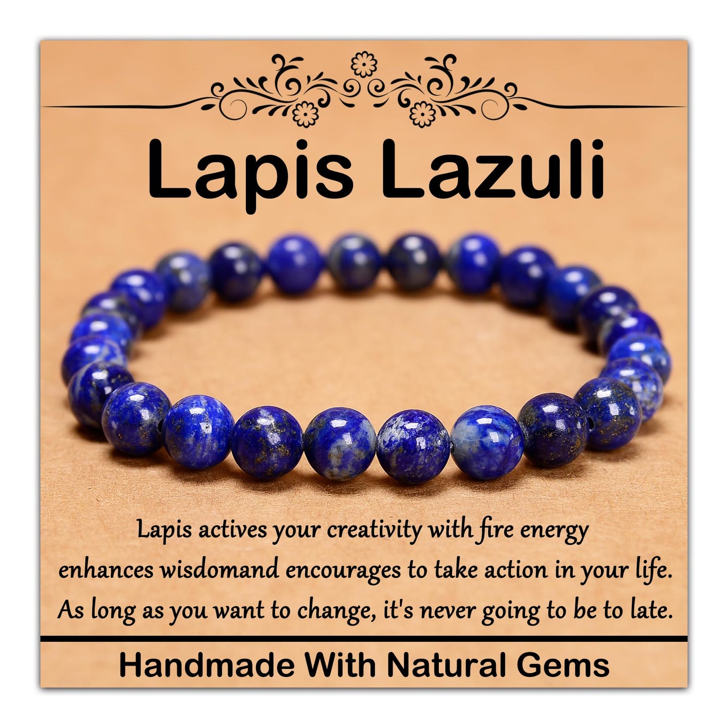 CHCCOYE 8mm Natural Healing Gemstone Bracelet Handmade Yoga Stretch Elastic Bracelet Stress Relief Crystal Jewelry for Men and Women (8mm Lapis Lazuli)