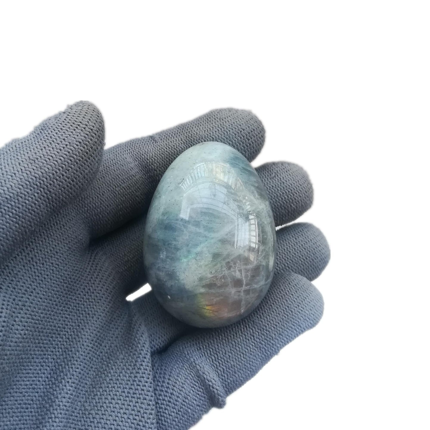 Sunshcat Natural Moonstone Egg Shaped Meditation Chakra and Home Decor Balance Crystals and Healing Stones Statue Set,35 * 50mm Easter and Thanksgiving Gift,with Wooden Bracket