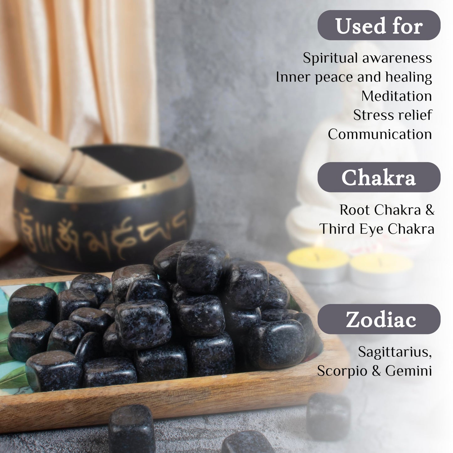 "Crocon 1LB Indigo Gabbro Tumbled Stones and Crystals bulk 2000+ Carats Natural Crystal Kit for Reiki Healing Crystal Polished, Tumble Stones, Chakra Balancing, Reiki Gift, Home Decor Size : 2025 mm"
