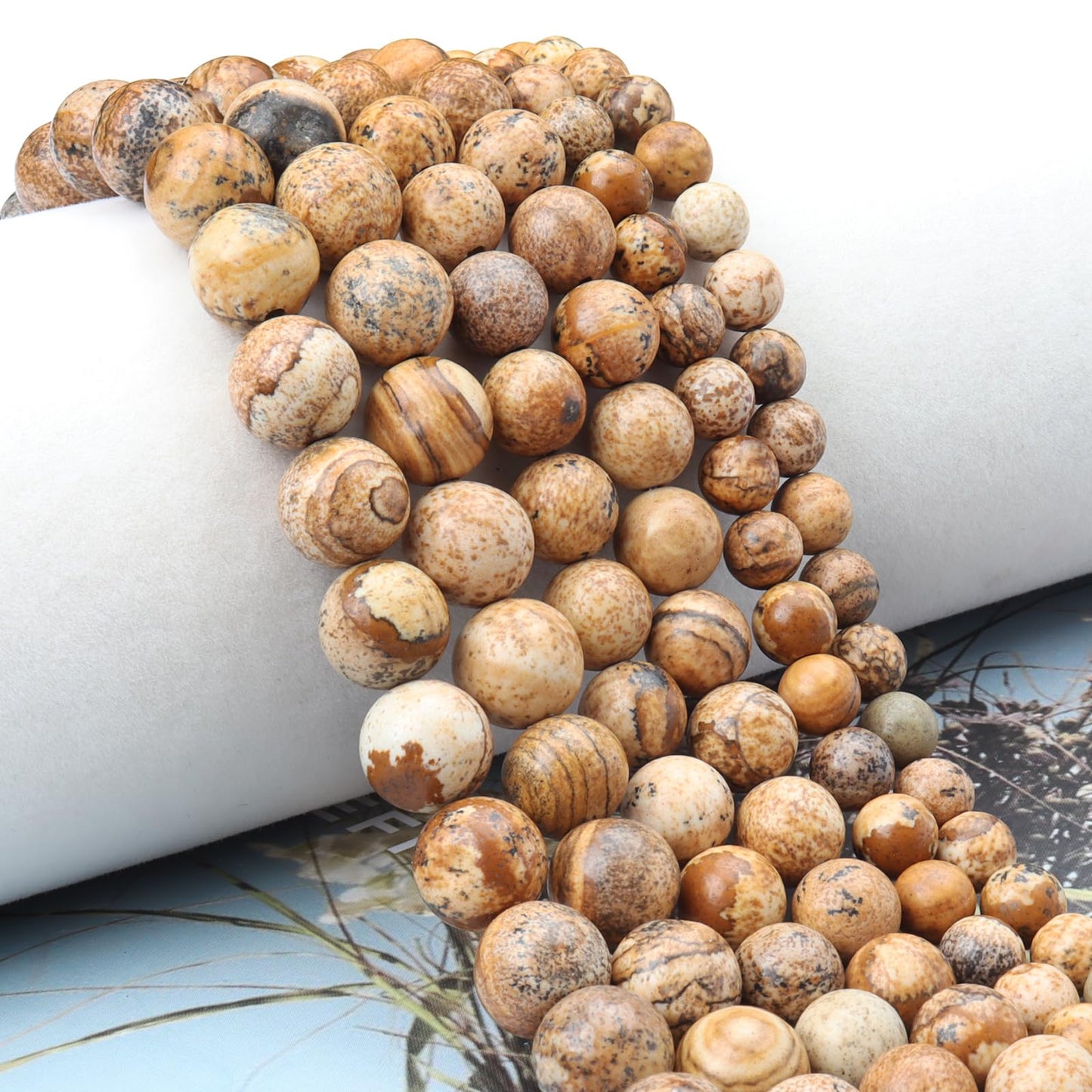 Siomia 45pcs 8mm Natural Picture Jasper Gemstone Beads Energy Healing Crystal Round Loose Stone Beads for Jewelry Making, DIY Bracelets Necklaces