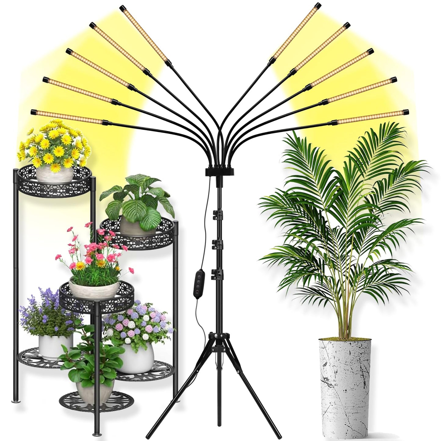 Grow Lights for Indoor Plants [ 10 in1 ] 500 LEDs, Full Spectrum Grow Light for Indoor Growing with Tripod Stand, Auto On/Off Timing 4/8/12H, Plant Grow Lights Indoor.