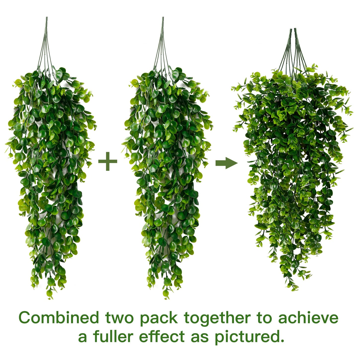Sggvecsy 4 Pack Artificial Hanging Plants Fake Hanging Plant Faux Hanging Eucalyptus Plants UV Resistant Plastic Plants for Indoor Outdoor Room Wall Wedding Patio Porch Decor