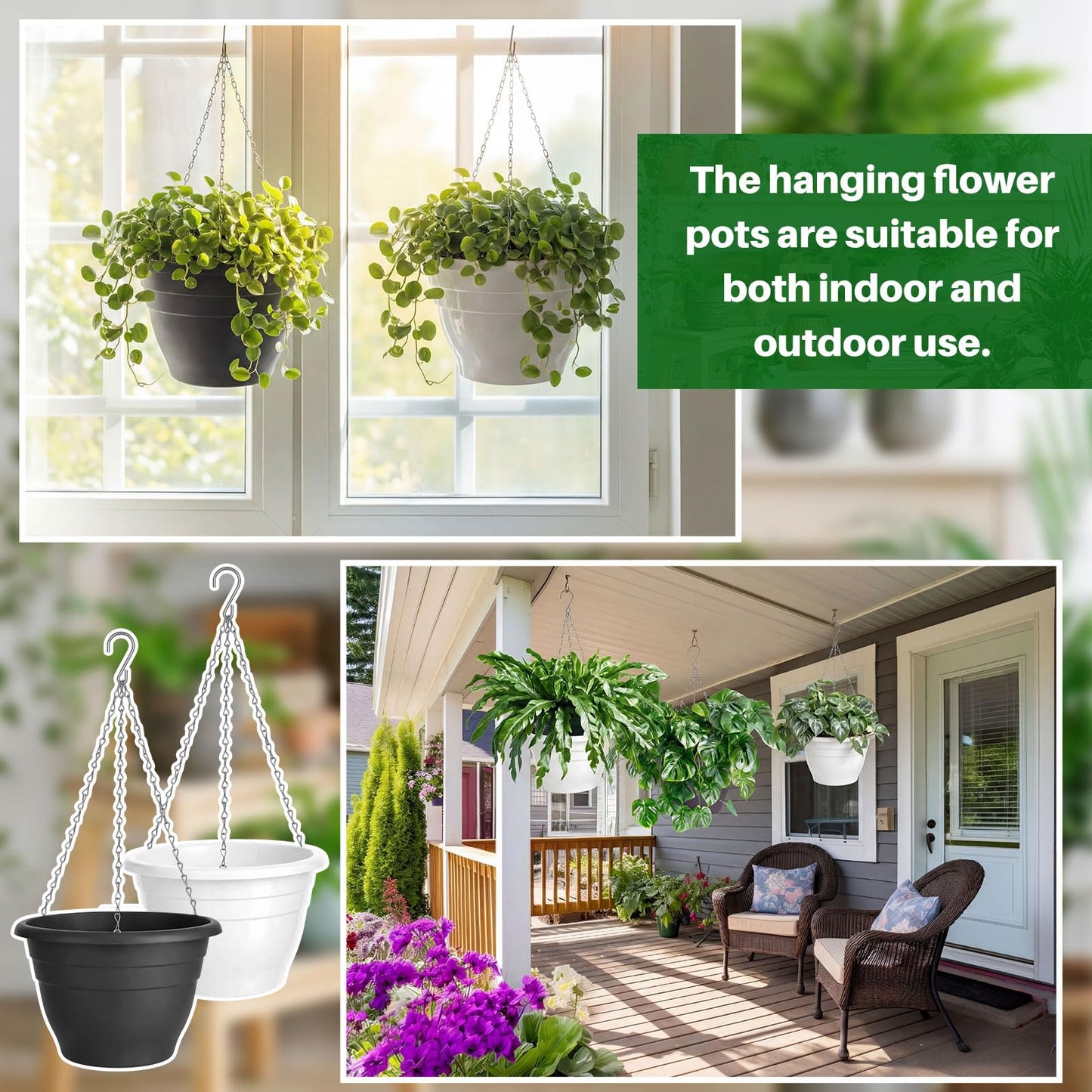 Romooa 40 Pcs 10 Inch Plastic Self Watering Hanging Planters Bulk Hanging Baskets for Plants Indoor Outdoor with Drainage Holes and Chain Plant Pot for Garden, Balcony, Porch, Patio Decor