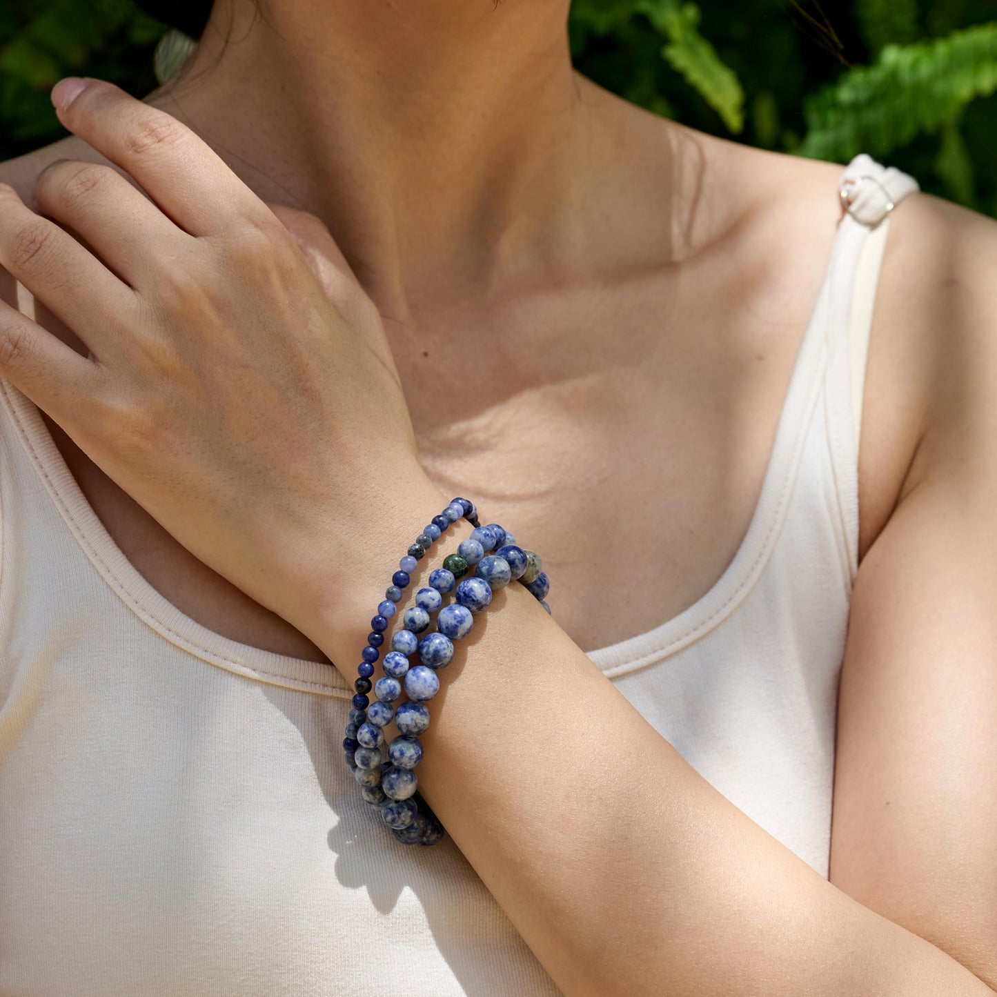 Bivei Blue Spotted Jasper-Calm Flow-4mm Beaded Bracelets for Women Handmade Semi Precious Natural Stone Stretch Elastic Jewelry Yoga Protection Gifts