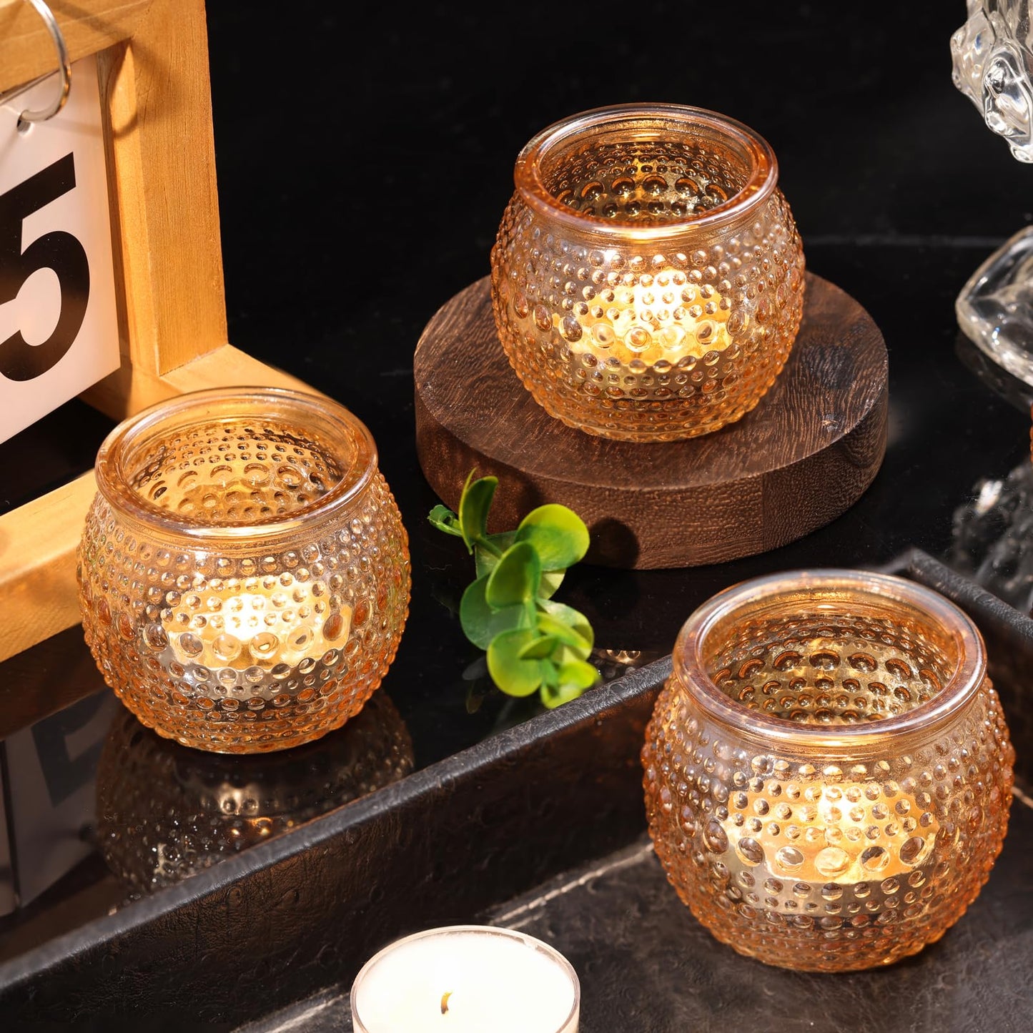 16 Pcs Gold Tea Light Candle Holders, Round Votive Candle Holders with Polka Dot Embossed, Gold Table Centerpiece for Weddings, Home Decor, Baby Shower, Special Occasions