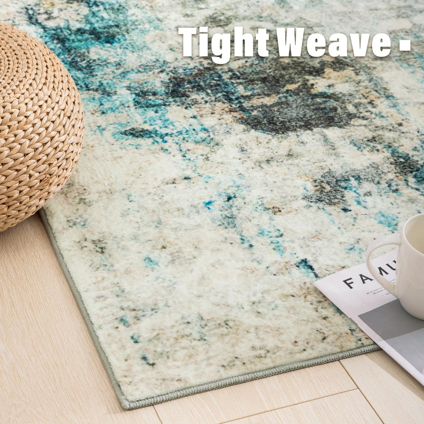 Carvapet 6x9 Large Rugs for Living Room Bedroom Kids Room, 6 x 9 Washable Teal Modern Abstract Low Pile Carpet with Rubber Backing, Foldable, Non Slip Thin Area Rug, Ultra Soft